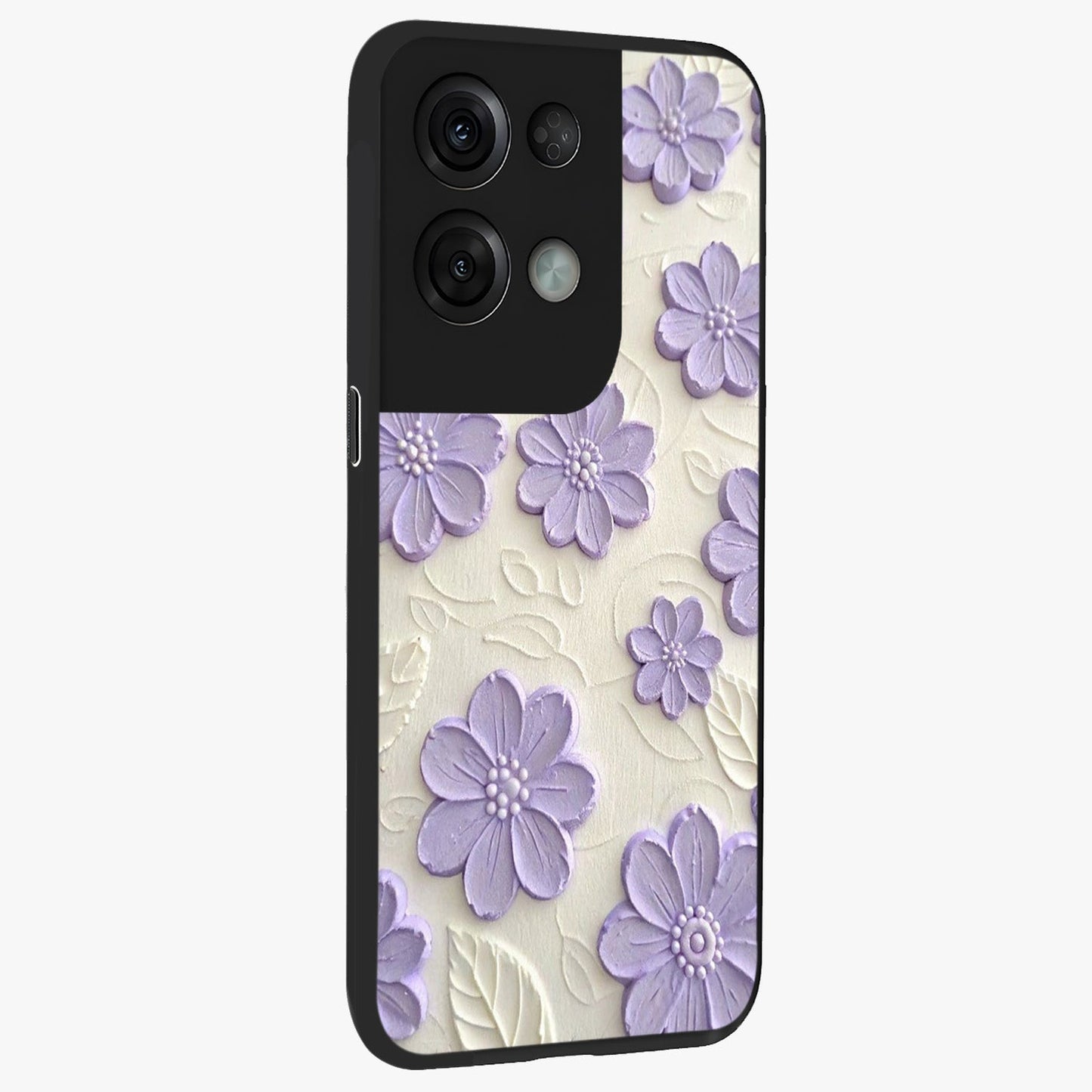 Floral Wall Art With Purple Flowers Glass Case upright view showcasing elegant purple flower artwork with decorative floral theme.