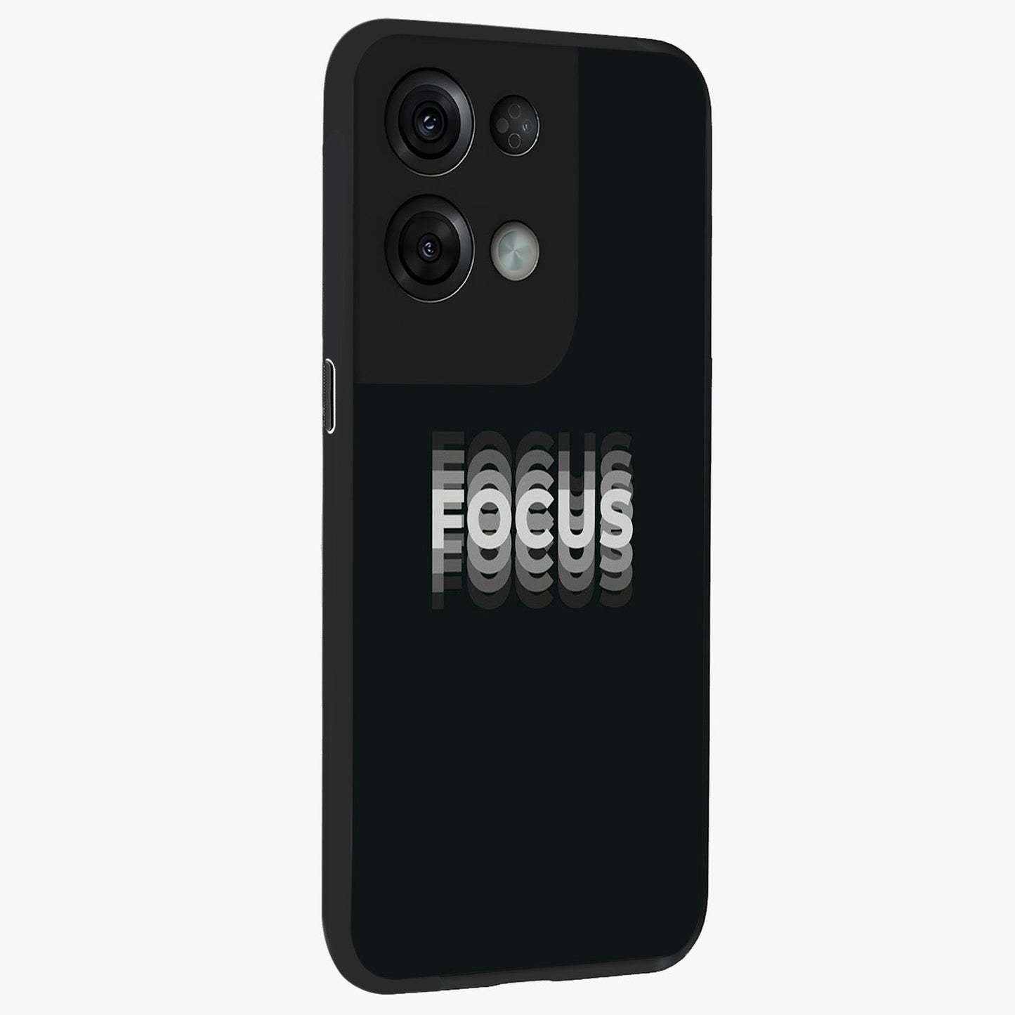 Focus Mode On Glass Case upright view showcasing strong typography statement with sleek motivational theme.