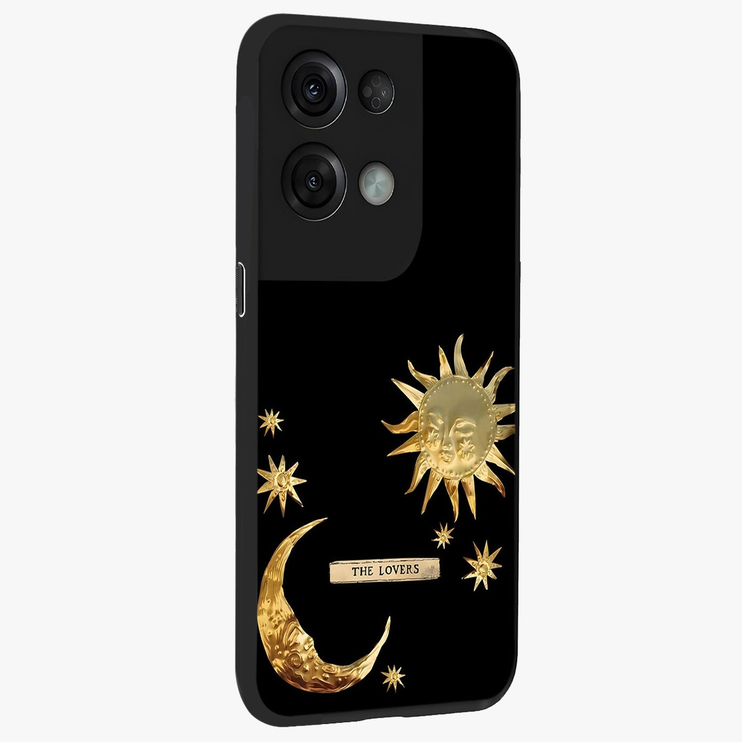 Gold Sun Blush Glass Case upright view showcasing glowing sun artwork with elegant celestial theme.