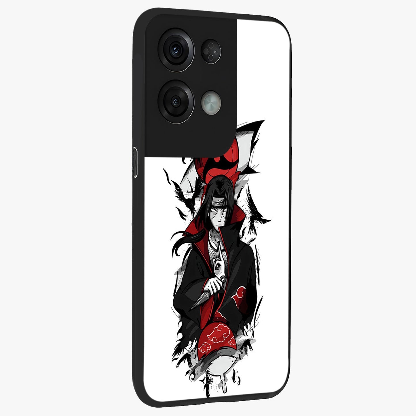Itachi Limited Edition Naruto Anime Glass Case upright view showcasing intense anime artwork with powerful character theme.