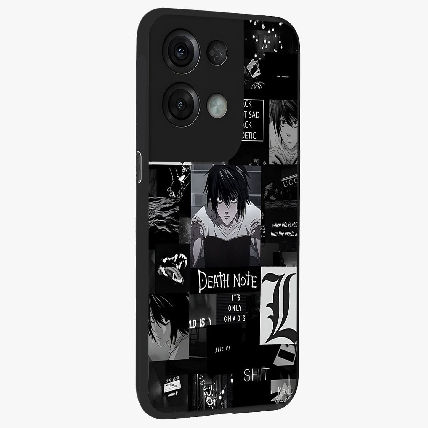 Midnight Chaos Mind Glass Case upright view showcasing expressive abstract artwork with bold dark theme.