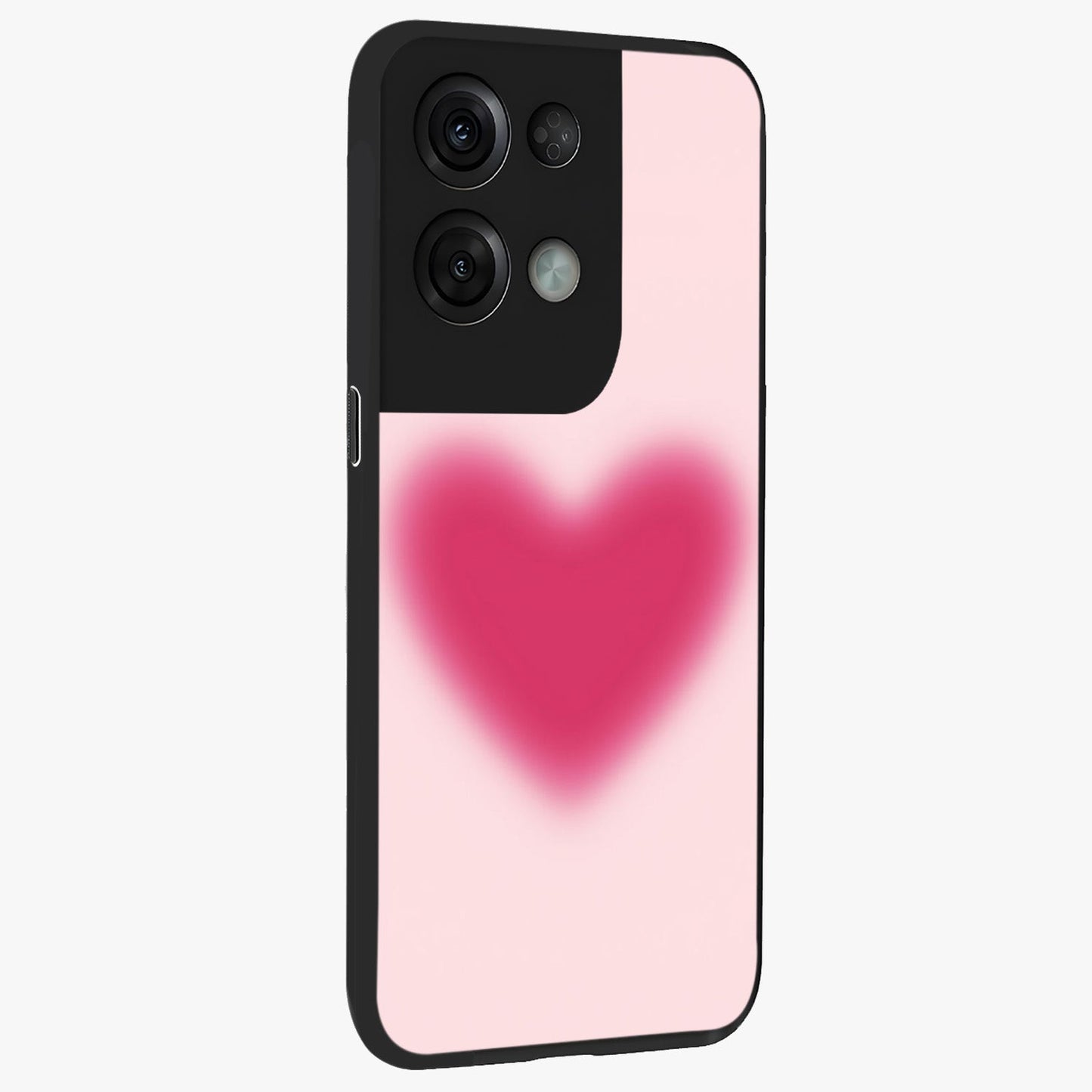 Pink Aura Heart Glass Case upright view showcasing romantic heart artwork with soft pastel theme.