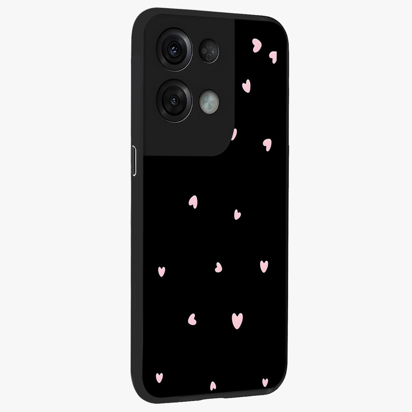 Pink Love Drops Glass Case upright view showcasing charming heart drop artwork with romantic playful theme.