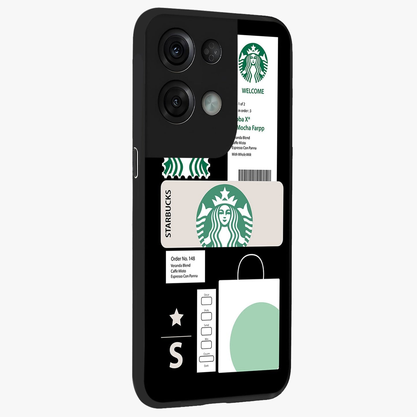 Starbucks Mocha Glass Case upright view showcasing trendy coffee inspired artwork with modern lifestyle theme.