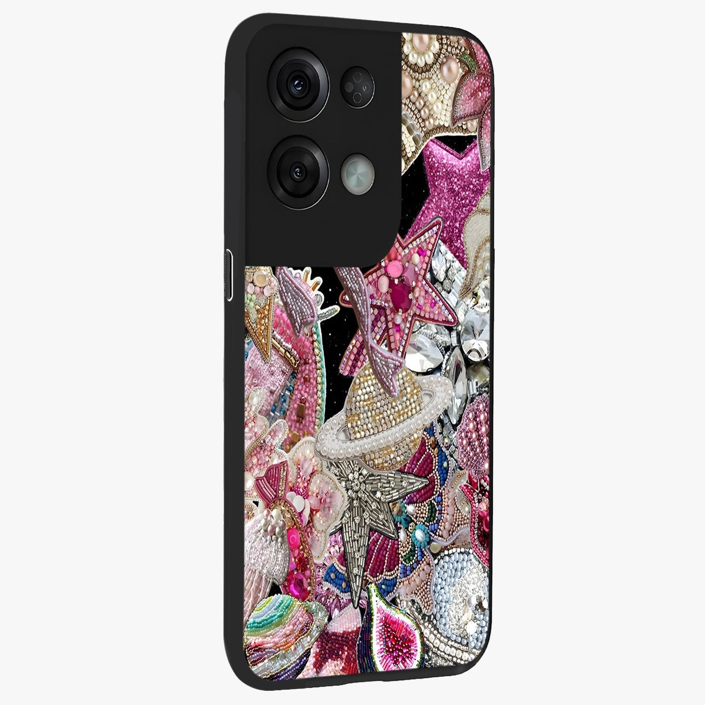 Starlit Jewel Dream Glass Case upright view showcasing radiant star inspired artwork with magical night theme.