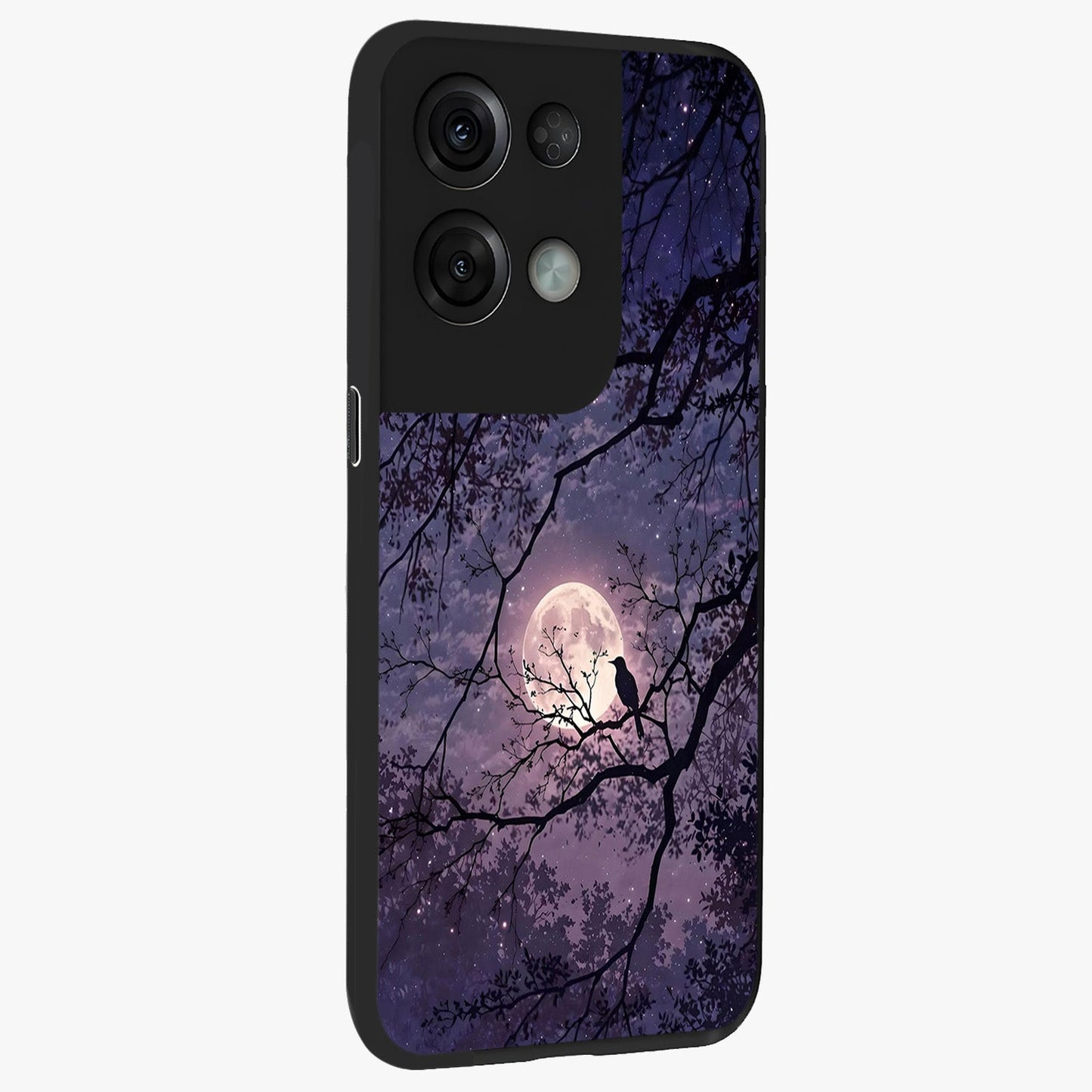 Whispering Moon Silence Glass Case upright view showcasing peaceful moon artwork with tranquil celestial theme.