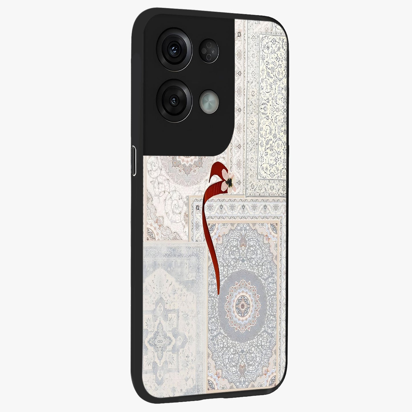 White Aesthetic Bow Glass Case upright view showcasing delicate ribbon bow artwork with cute minimalist theme.