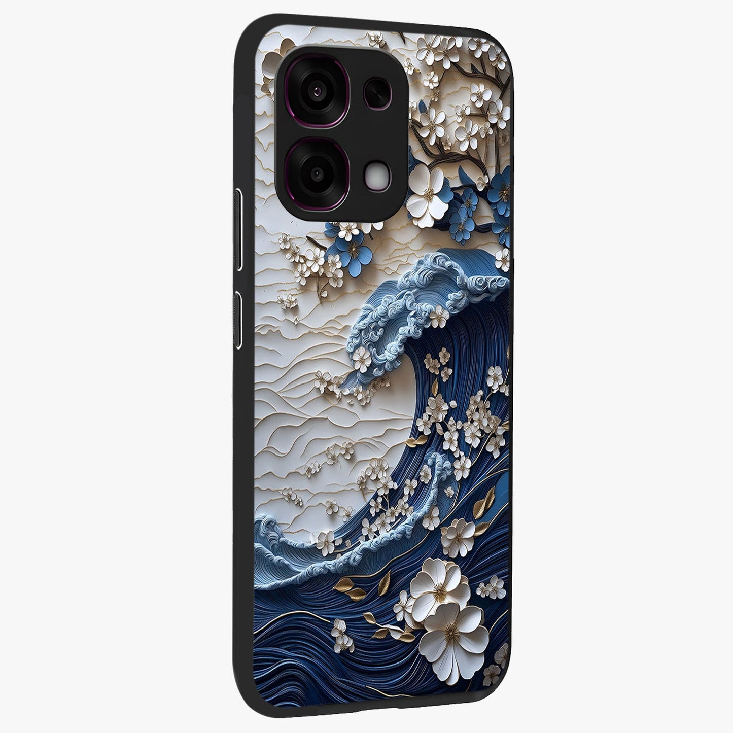 Floral Wave Origami Glass Case upright view showcasing creative floral origami artwork with artistic decorative theme.