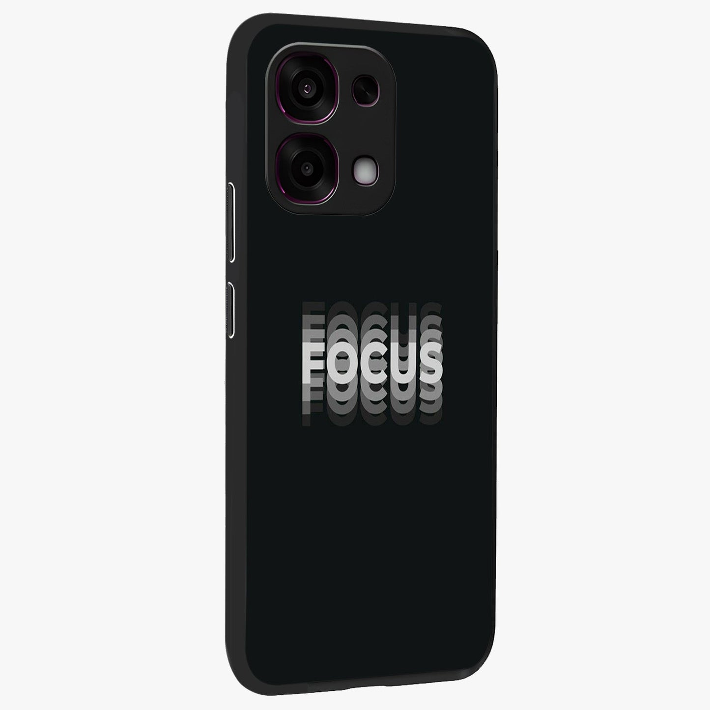 Focus Mode On Glass Case upright view showcasing strong typography statement with sleek motivational theme.