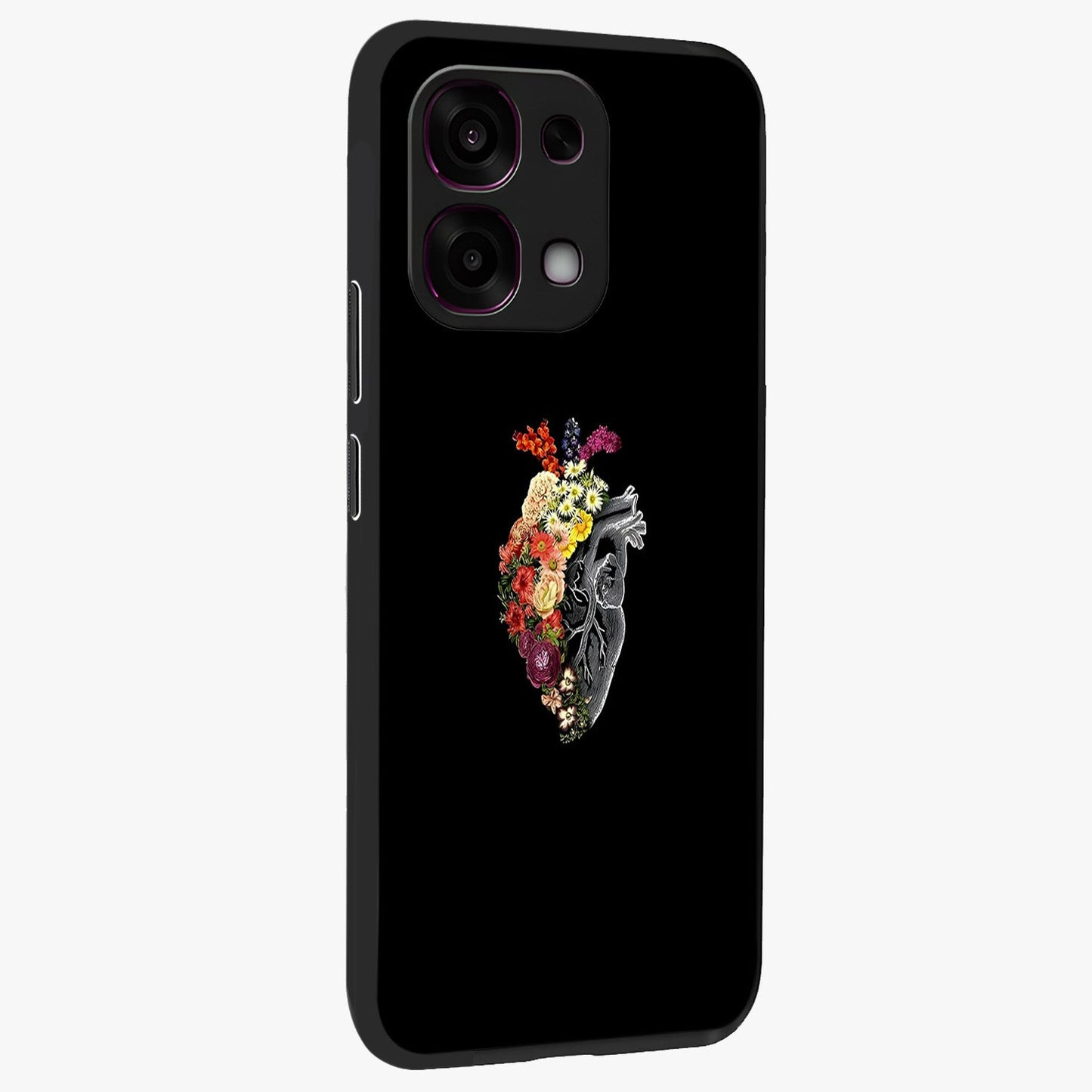 Heart With Flowers Glass Case upright view showcasing decorative heart and floral artwork with sweet romantic theme.