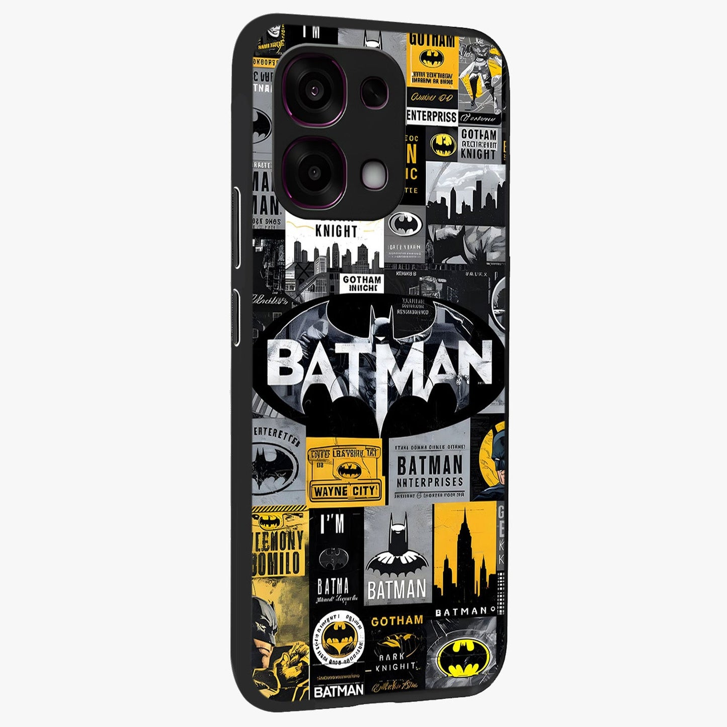 Knight Gotham Rise Glass Case upright view showcasing bold vigilante themed artwork with gothic city vibe.