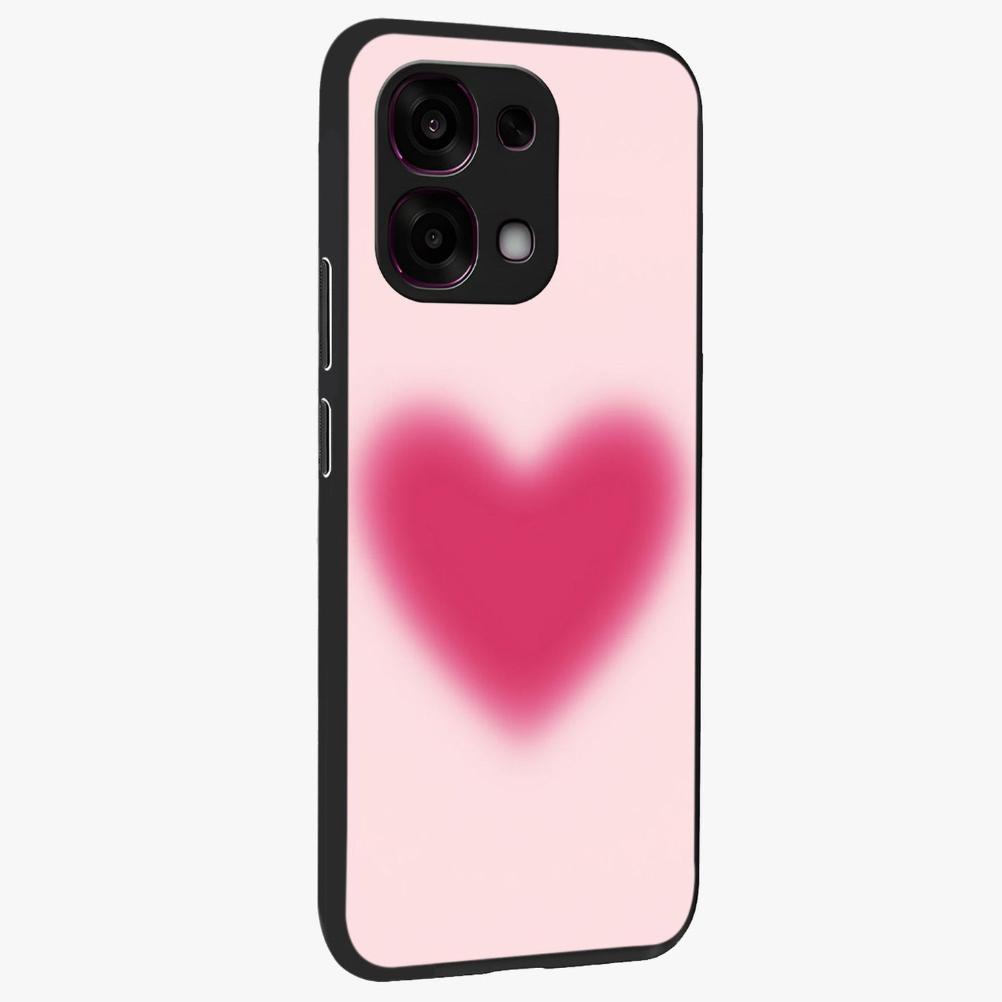 Pink Aura Heart Glass Case upright view showcasing romantic heart artwork with soft pastel theme.