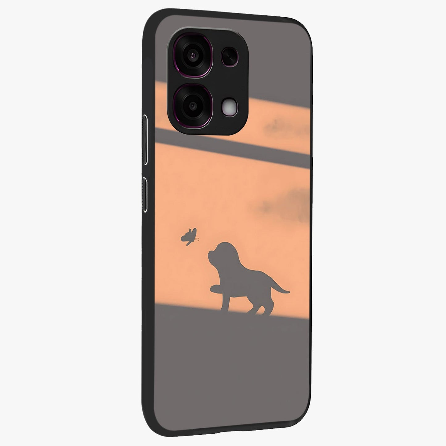 Puppy Shadow Art Glass Case upright view showcasing charming puppy artwork with creative silhouette theme.