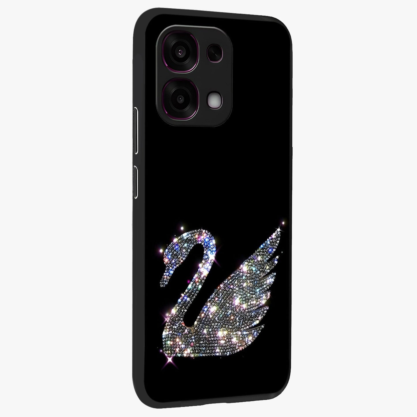 Starlit Swan Grace Glass Case upright view showcasing beautiful swan artwork with peaceful night themed design.