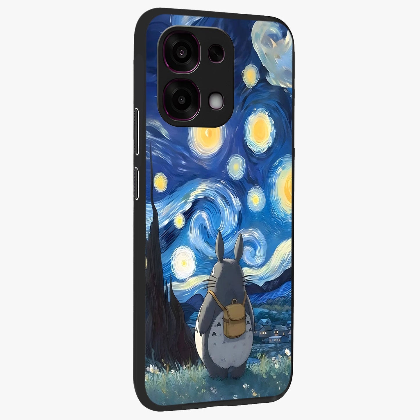 Totoro In Van Gogh Art Glass Case upright view showcasing creative character artwork with painterly artistic theme.