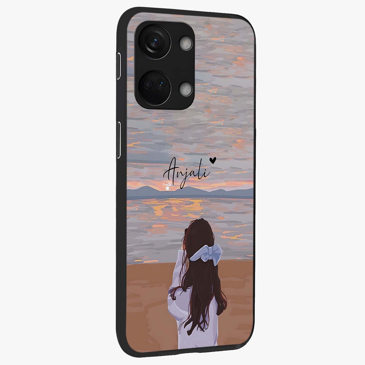 Girl Facing Sunset Beach Custom Name Glass Case for OnePlus Nord 3 |1+Nord 3