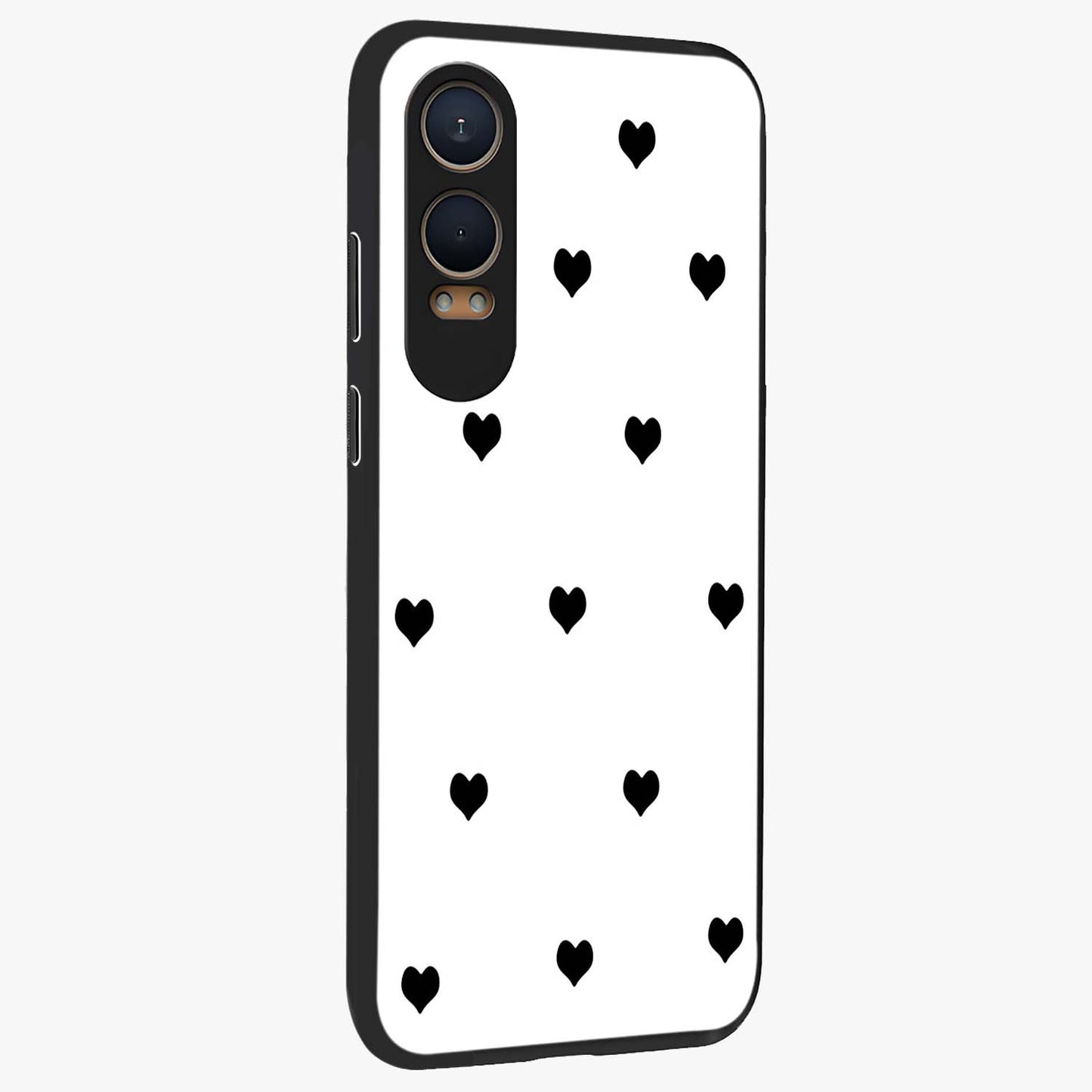 Cute and Simple Black Hearts Glass Case for OnePlus Nord CE 4 Lite |1+Nord CE 4 Lite