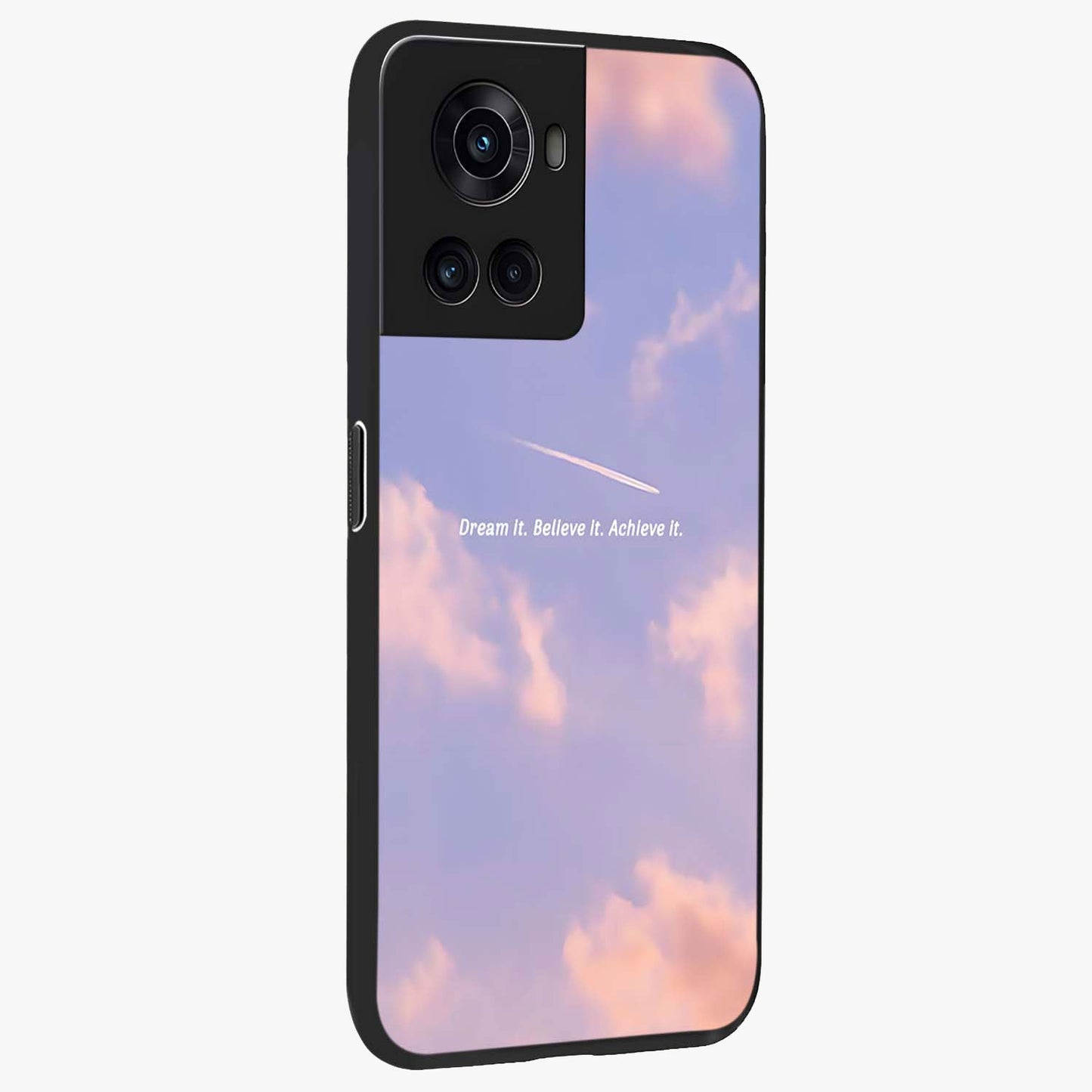 Aesthetic Clouds Dream Glass Case for 1+10R side perspective highlighting smooth edges and dreamy cloud details