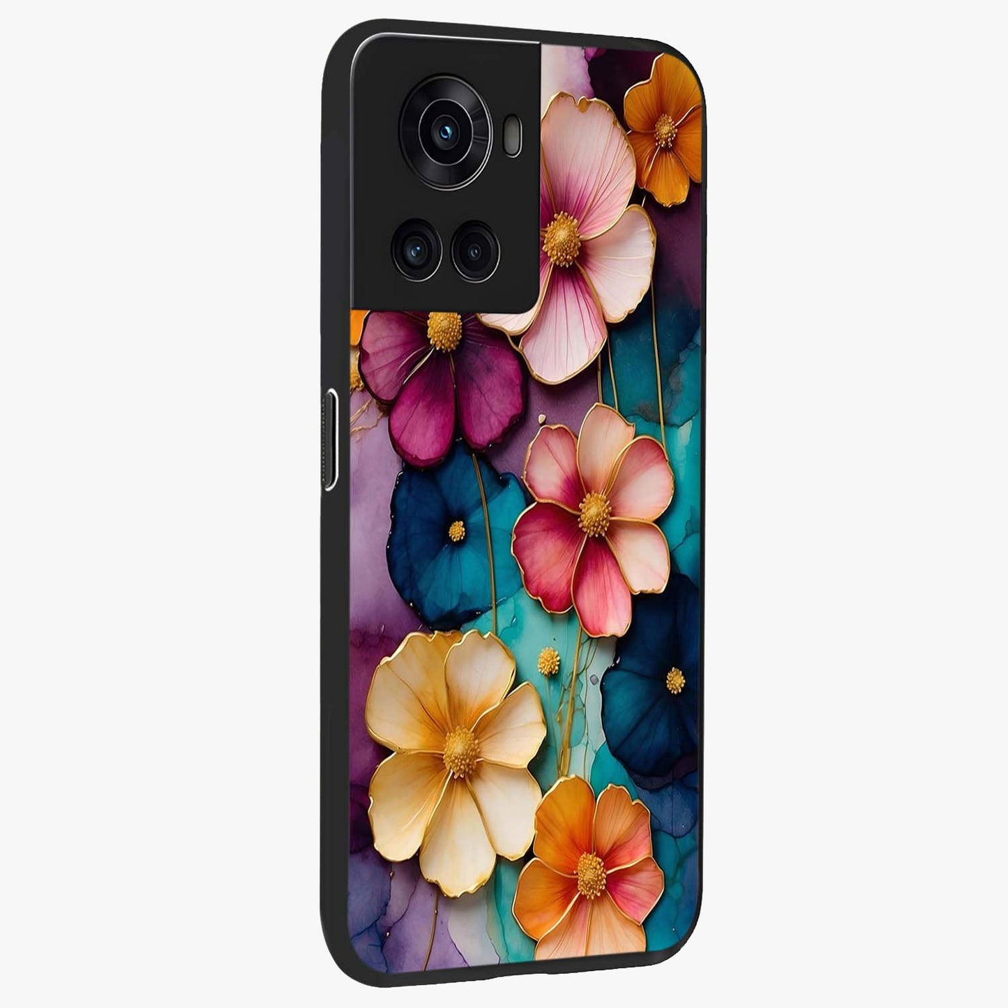 Artlyn Grace Flower Pattern Glass Case for 1+10R side perspective highlighting premium edges and delicate floral design