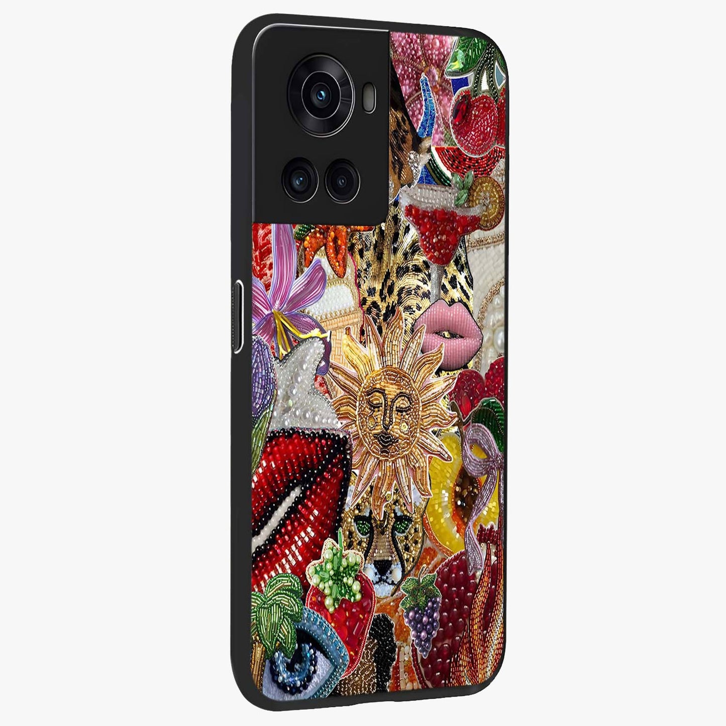 Beaded Fashion Jungle Glass Case for 1+10R side perspective highlighting rich bead detailing and premium edges
