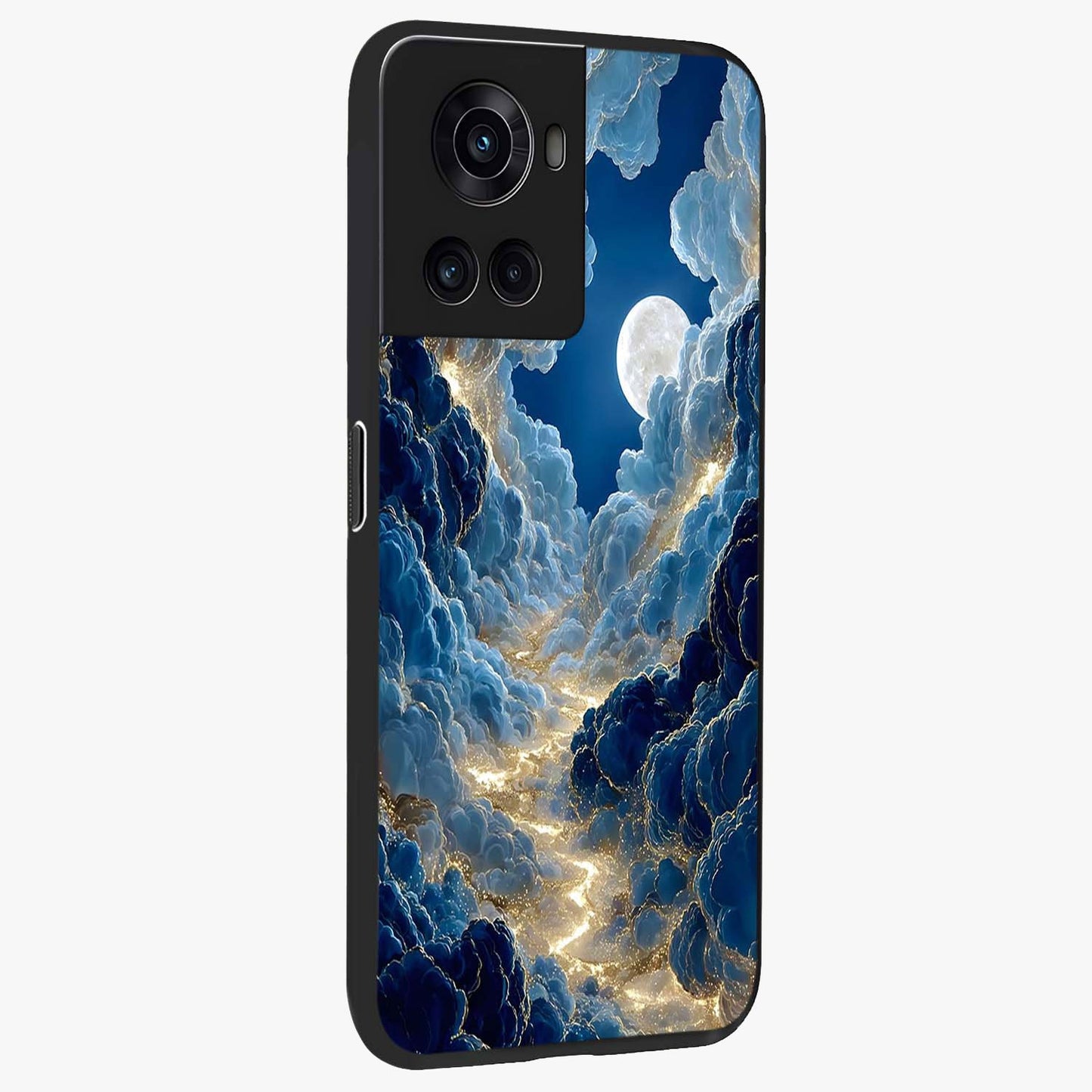 Celestial Cloud Path Glass Case for 1+10R side perspective highlighting airy cloud details and premium build