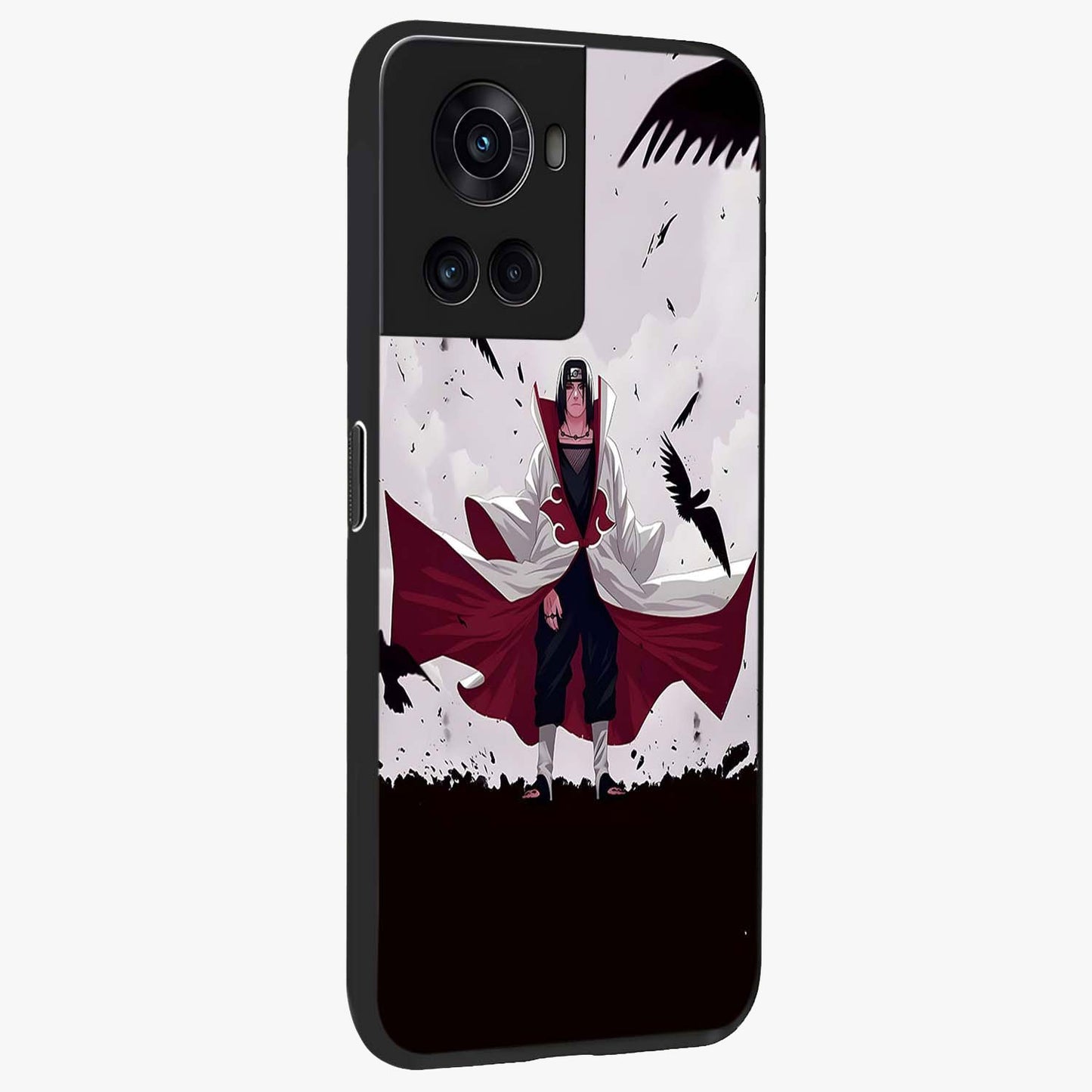 Crimson Crow Ascension Glass Case for 1+10R side perspective highlighting intricate crow detailing and premium texture