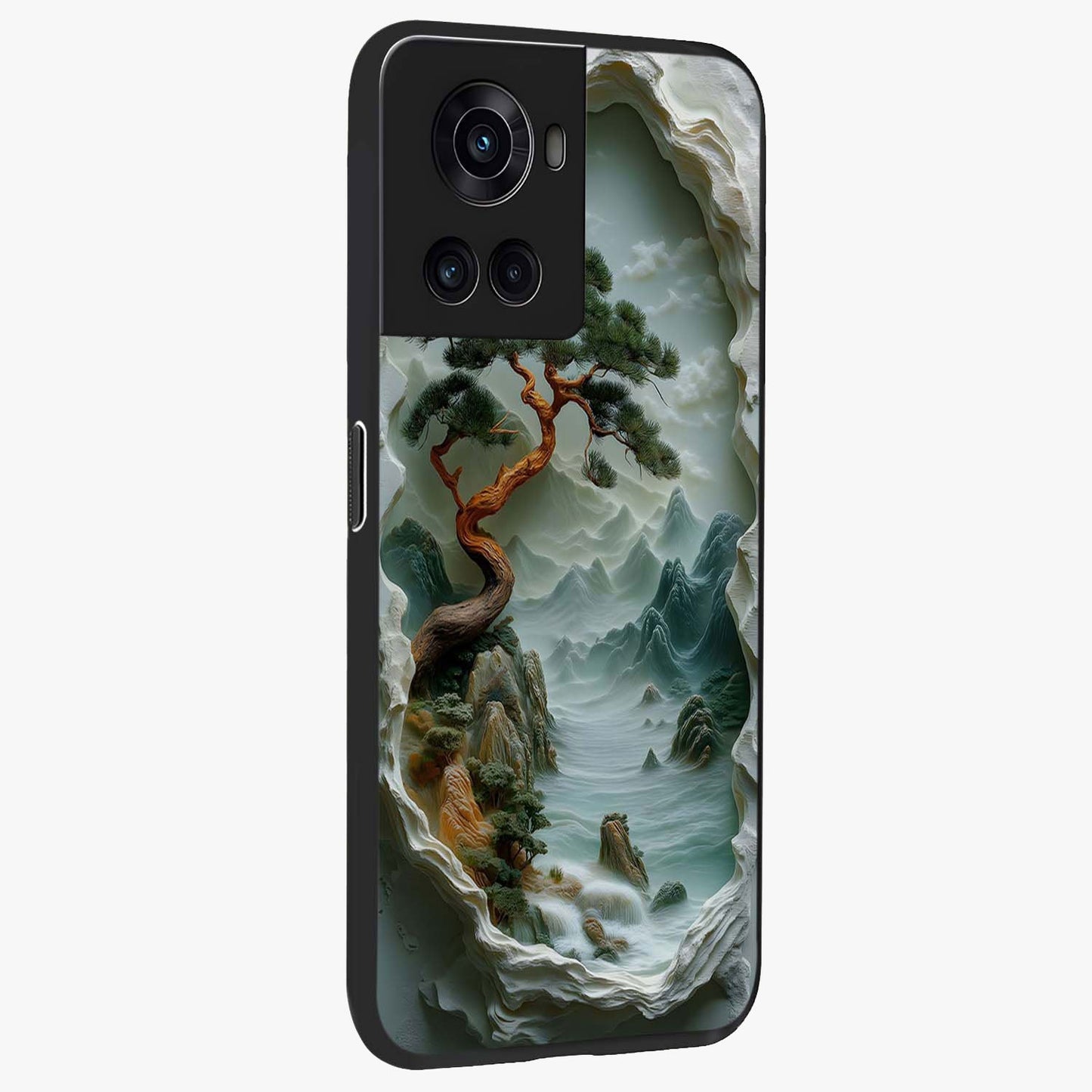Eternal Nature Spirit Glass Case for 1+10R side perspective highlighting organic textures and sleek build