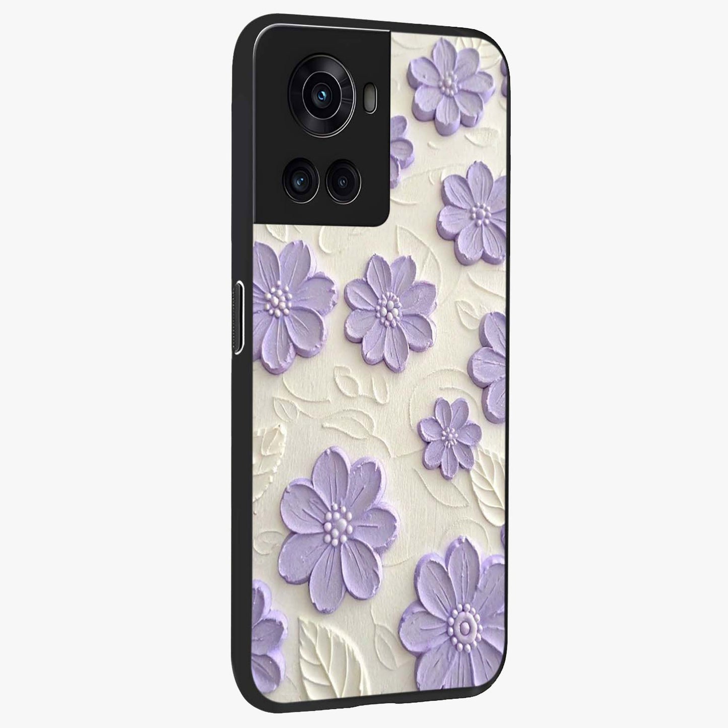 Floral Wall Art With Purple Flowers Glass Case for 1+10R side perspective highlighting delicate bloom details and premium build