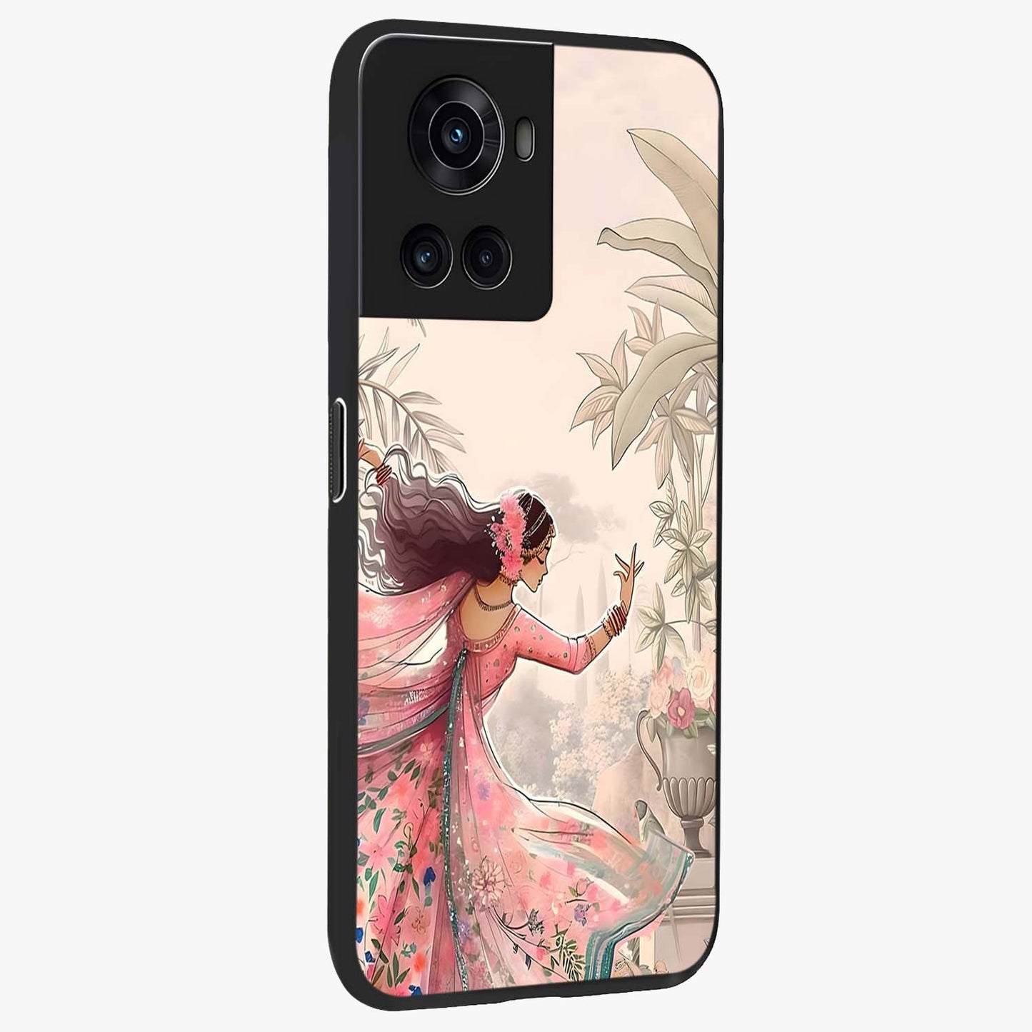 Graceful Garden Rhythm Glass Case for 1+10R side perspective highlighting refined floral textures and premium edges