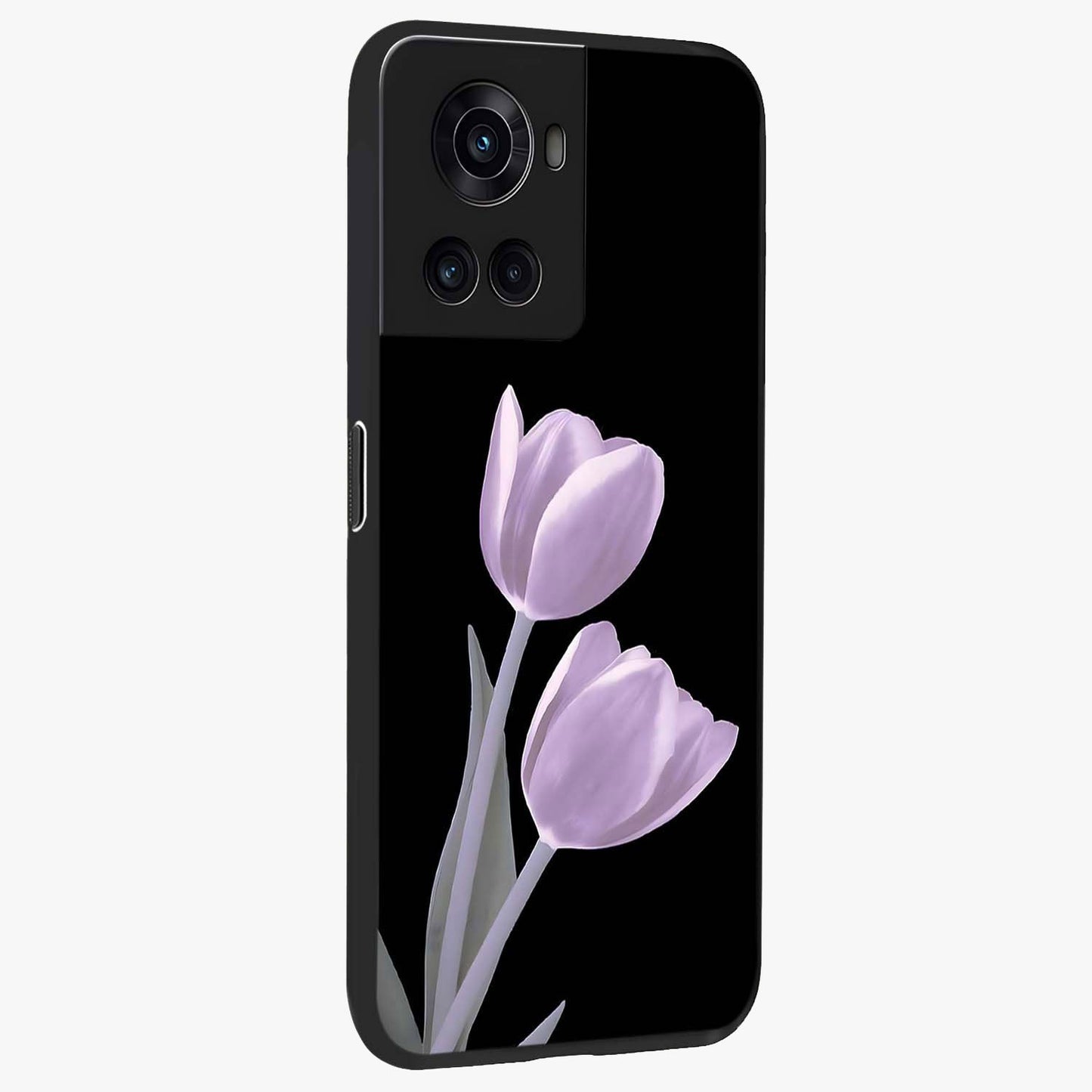 Lilac Tulip Flowers Glass Case for 1+10R side perspective highlighting refined floral textures and premium edges
