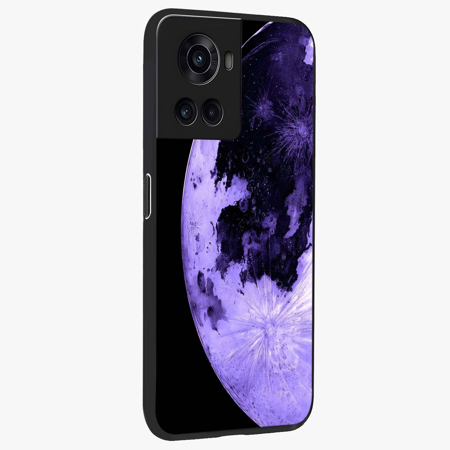 Lunar Glow in Violet Glass Case for 1+10R side perspective highlighting celestial detailing and smooth build