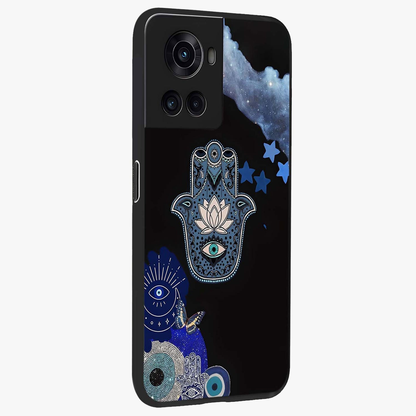 Mystic Hand Aura Glass Case for 1+10R side perspective highlighting subtle textures and sleek premium build
