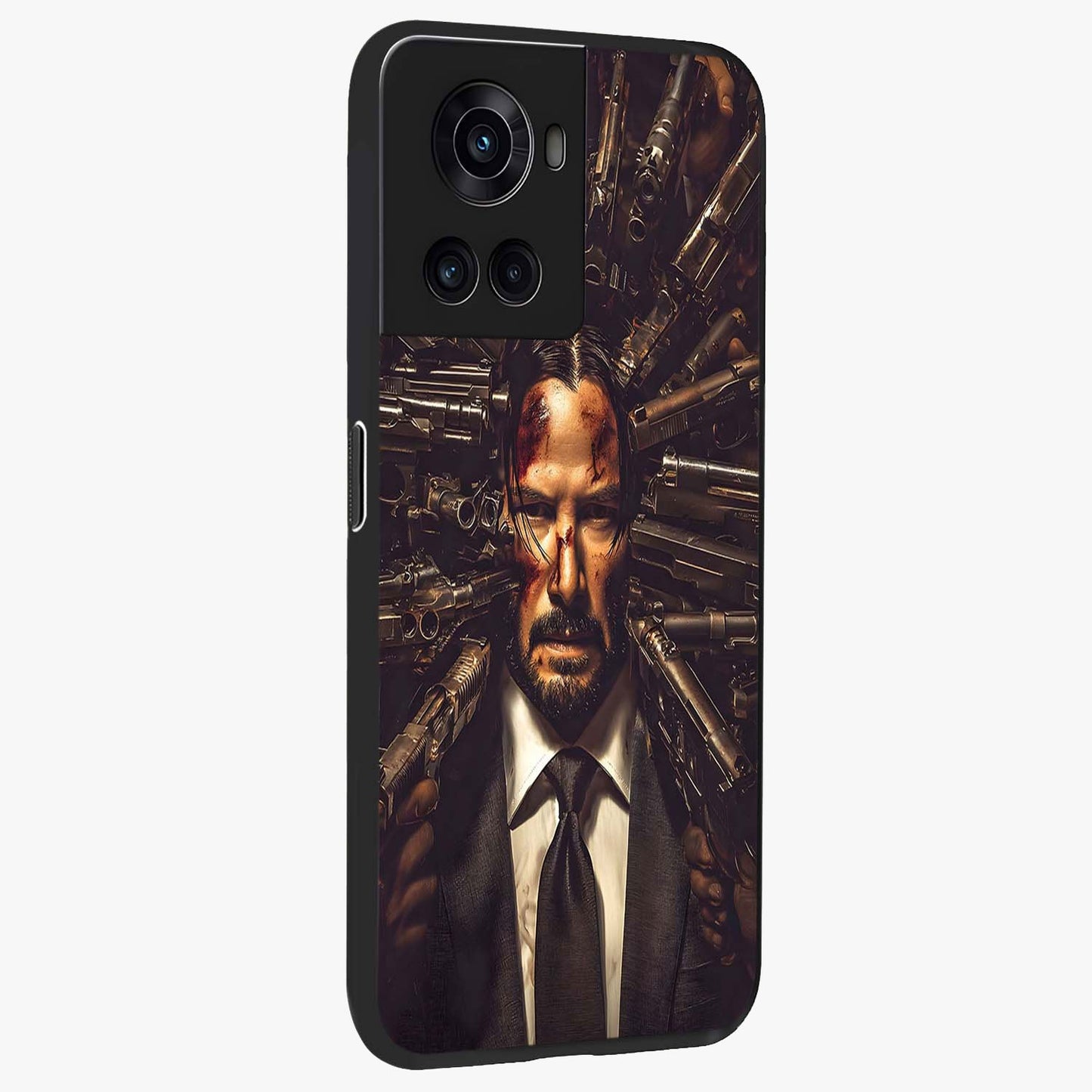 Relentless Shadow Assassin Glass Case for 1+10R side perspective highlighting sharp textures and sleek premium build
