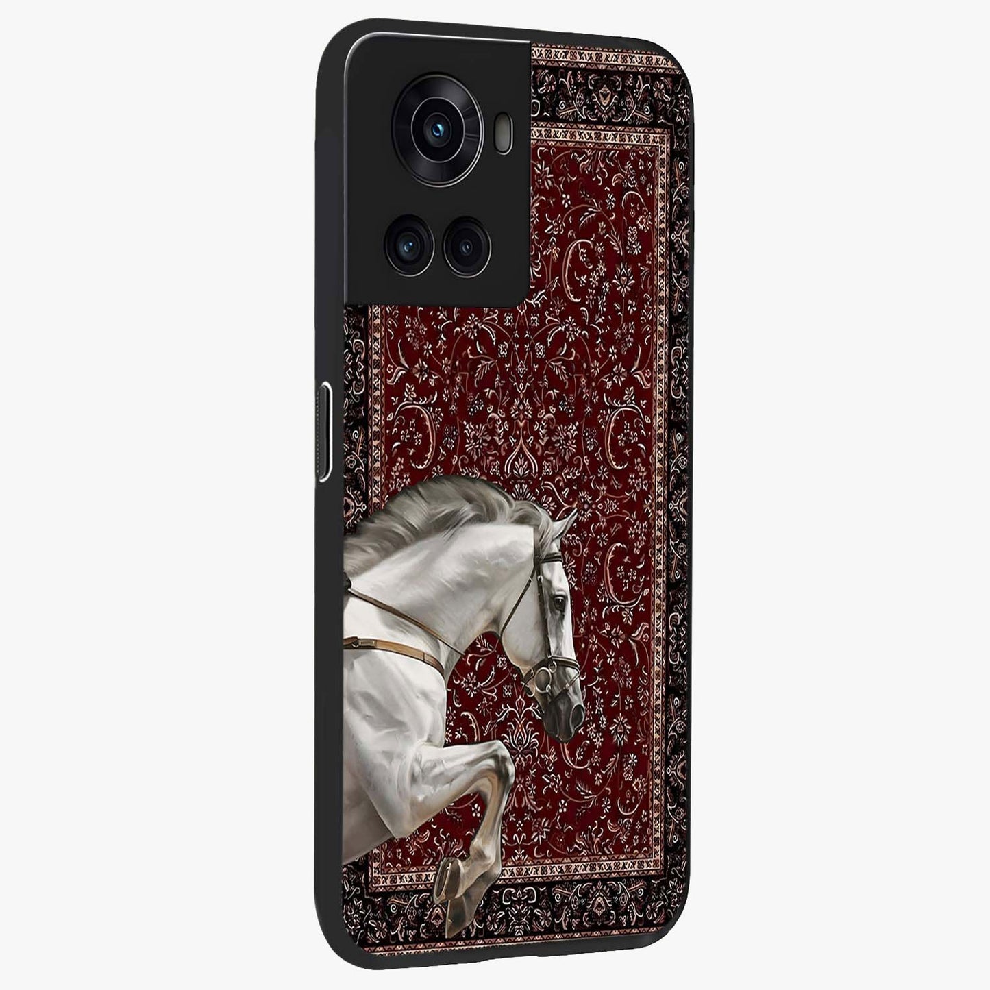 Royal Rider Tapestry Glass Case for 1+10R side perspective highlighting intricate textures and premium edges