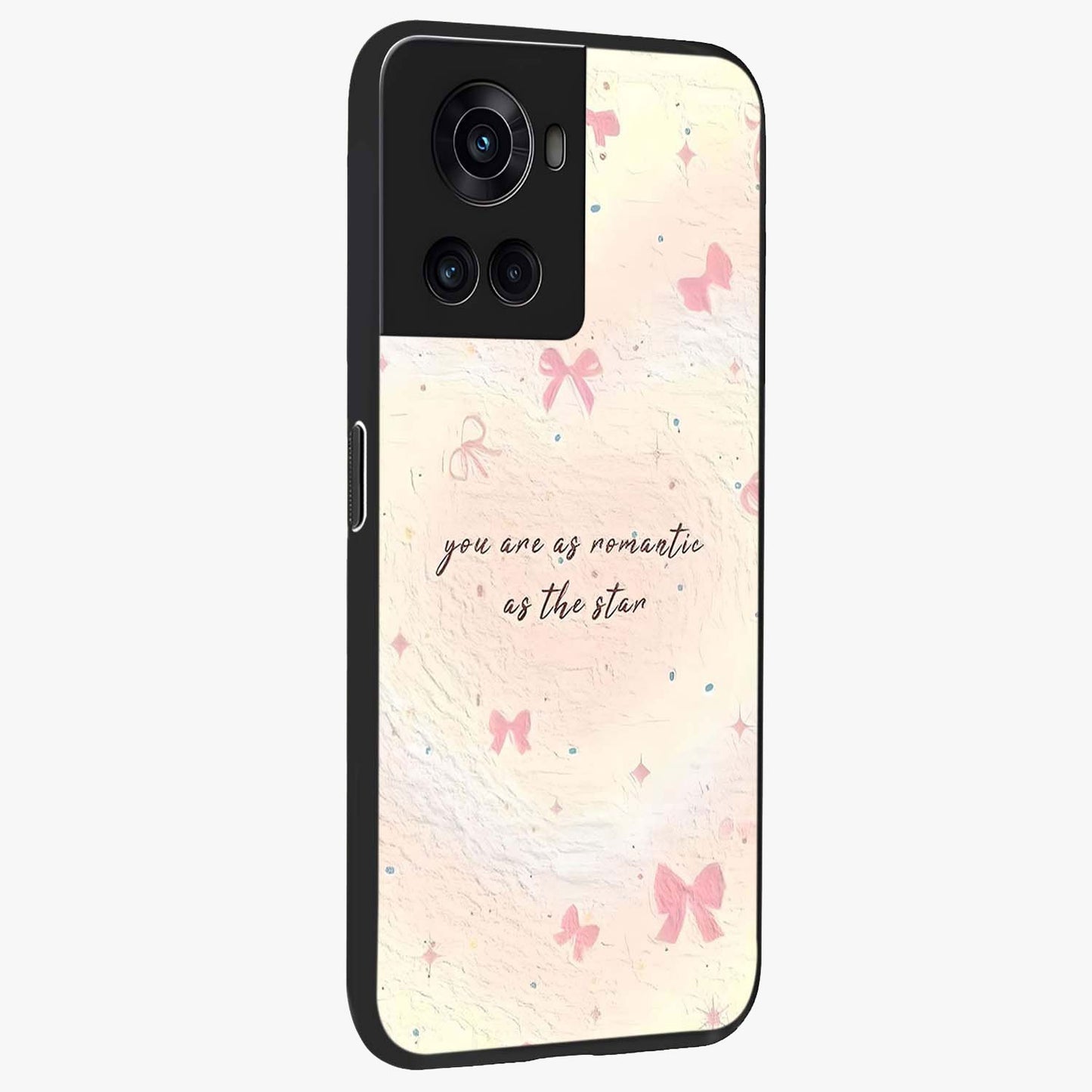 Starry Bow Romance Glass Case for 1+10R side perspective highlighting delicate detailing and premium edges