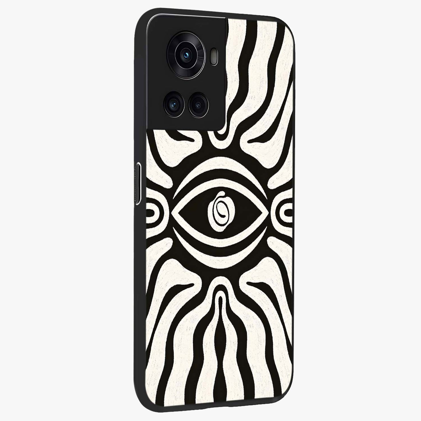 Trancewave Illusion Art Glass Case for 1+10R side perspective highlighting dynamic wave textures and premium edges