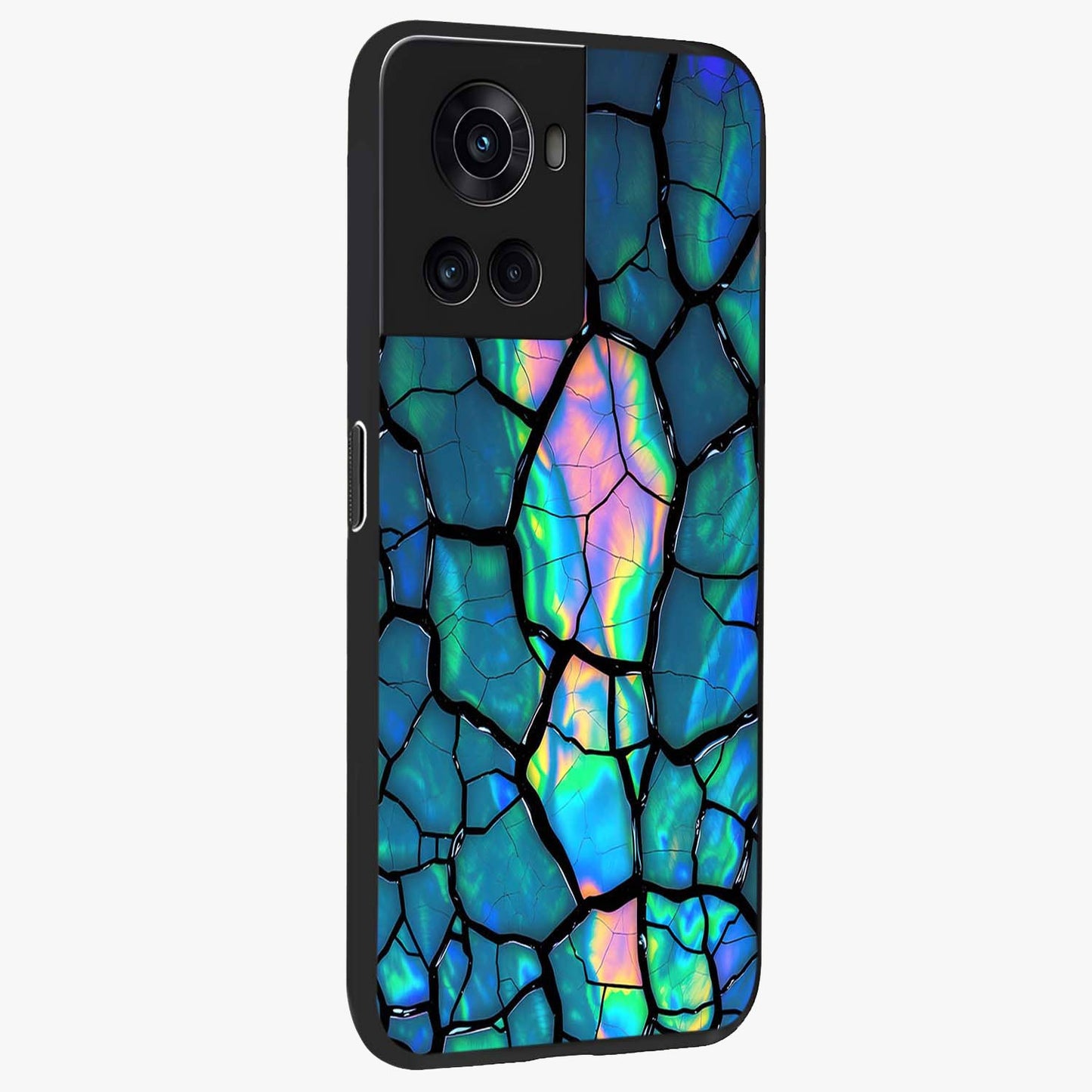 Tropical Wing Vibe Glass Case for 1+10R side perspective highlighting dynamic textures and sleek premium build