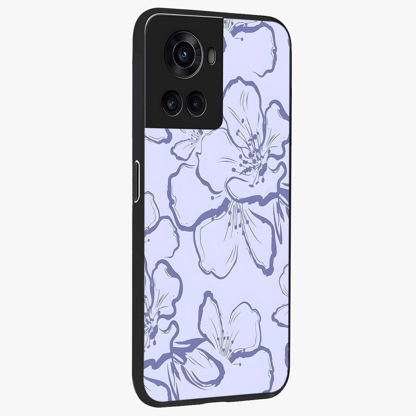 Violet Sketch Garden Glass Case for 1+10R side perspective highlighting refined bloom textures and premium edges