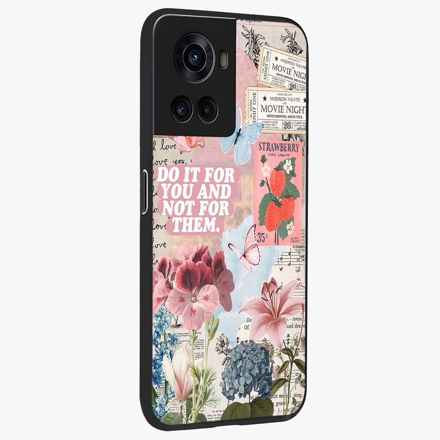 Whimsical Vintage Aesthetic Glass Case for 1+10R side perspective highlighting delicate vintage textures and premium edges