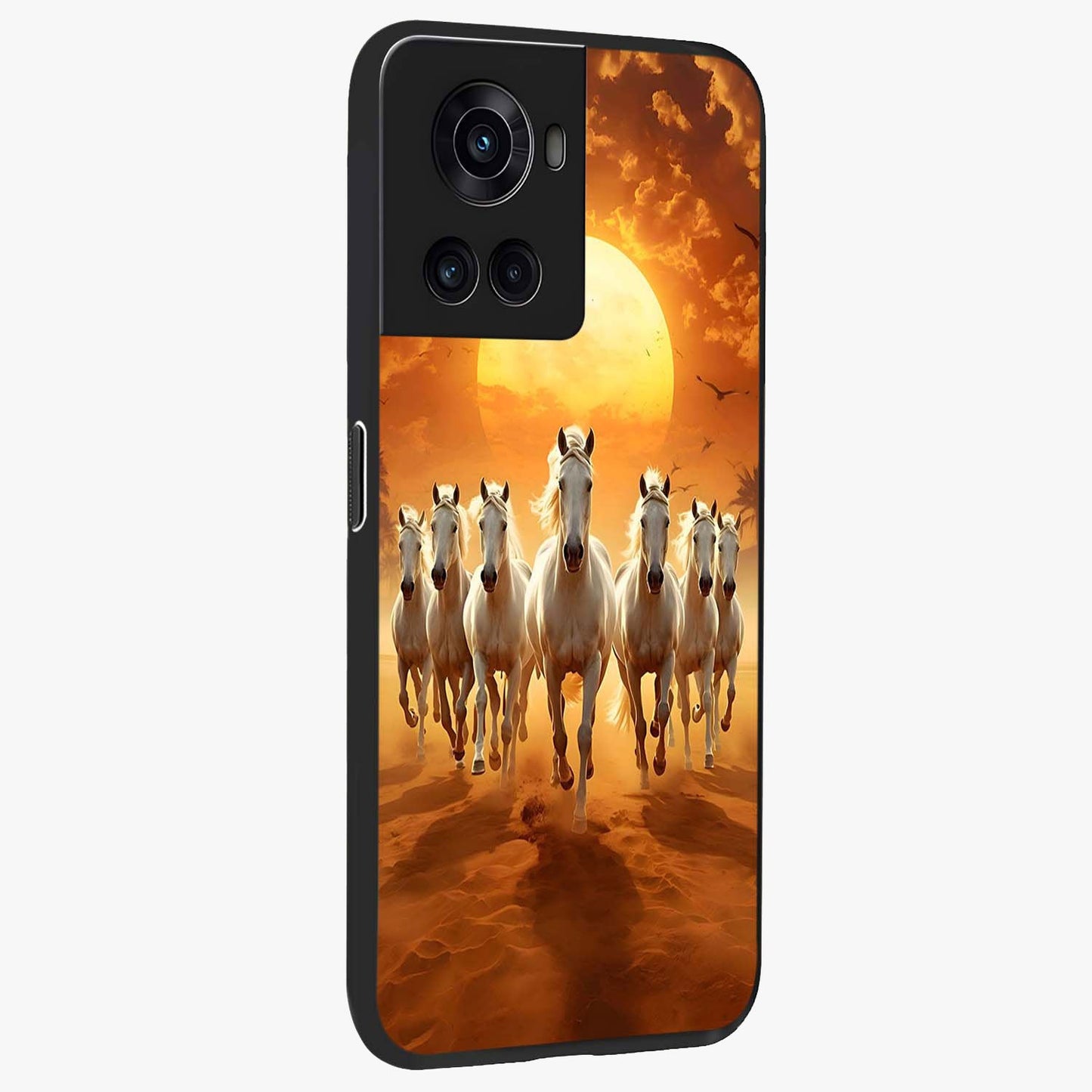 Wild Sunset Majesty Glass Case for 1+10R side perspective highlighting vibrant horizon textures and sleek premium build