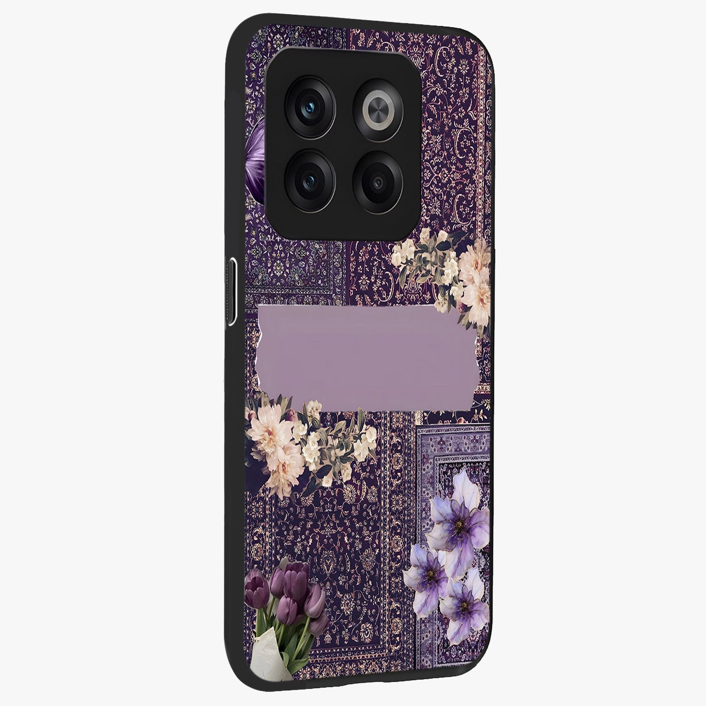 Antique Floral Whisper Glass Case for 1+10T side perspective highlighting detailed floral textures