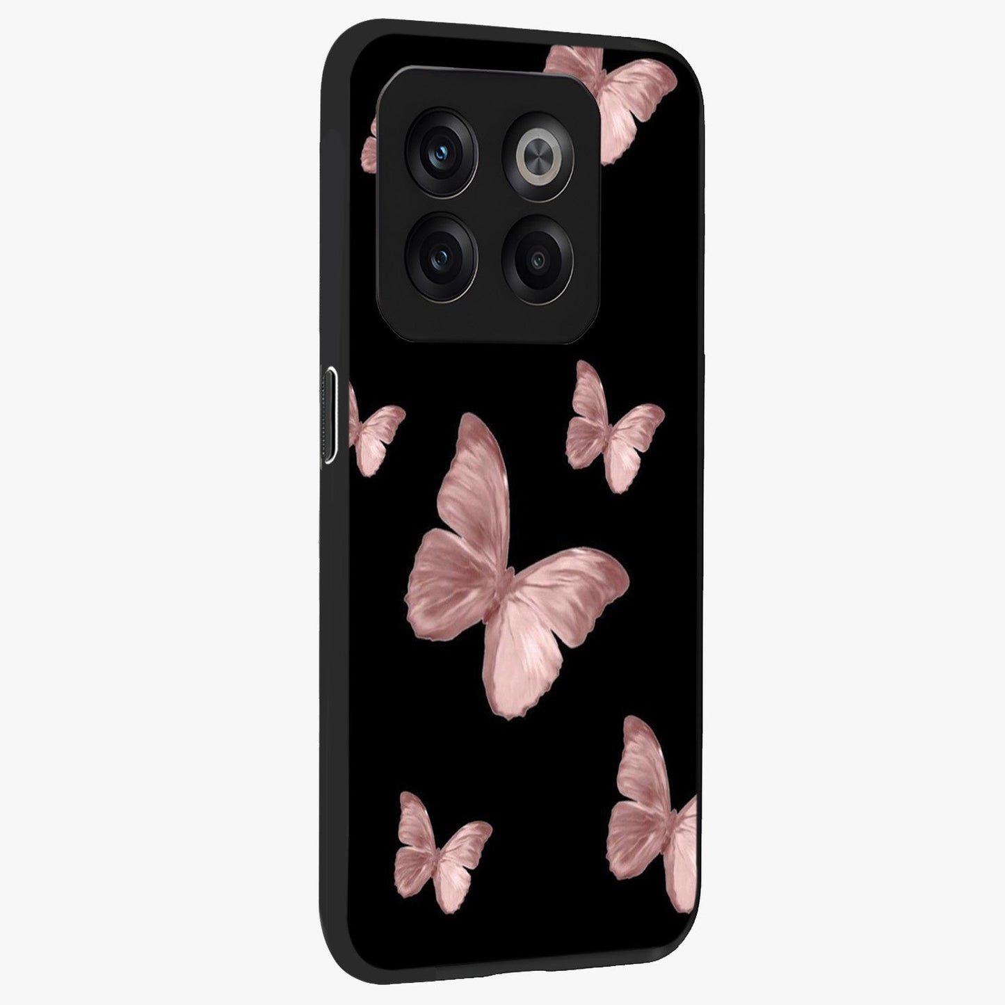 Butterfly Pattern Glass Case for 1+10T side perspective highlighting smooth edges and vibrant butterfly patterns
