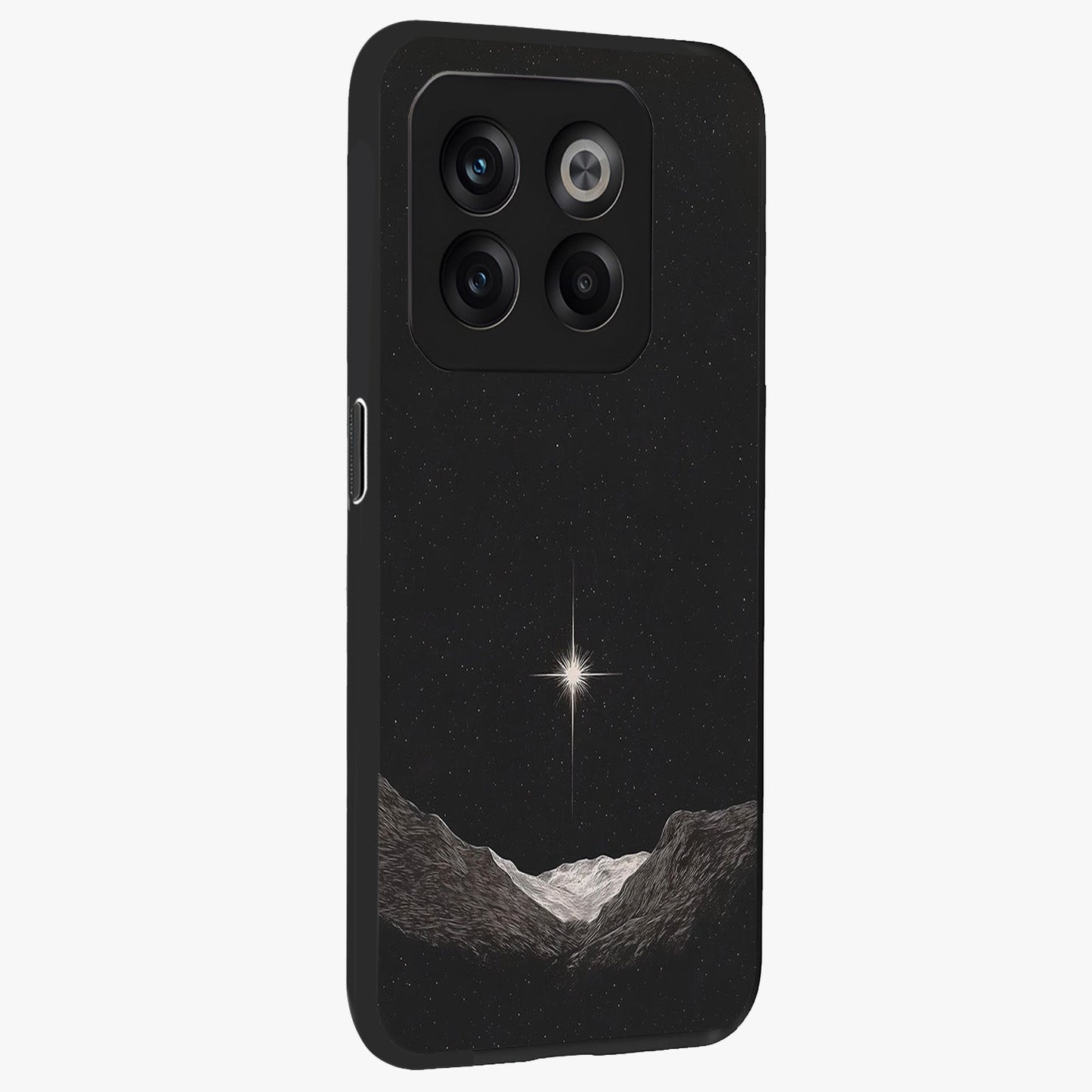 Cosmic Dream Night Glass Case for 1+10T side perspective highlighting vibrant star detailing and premium build