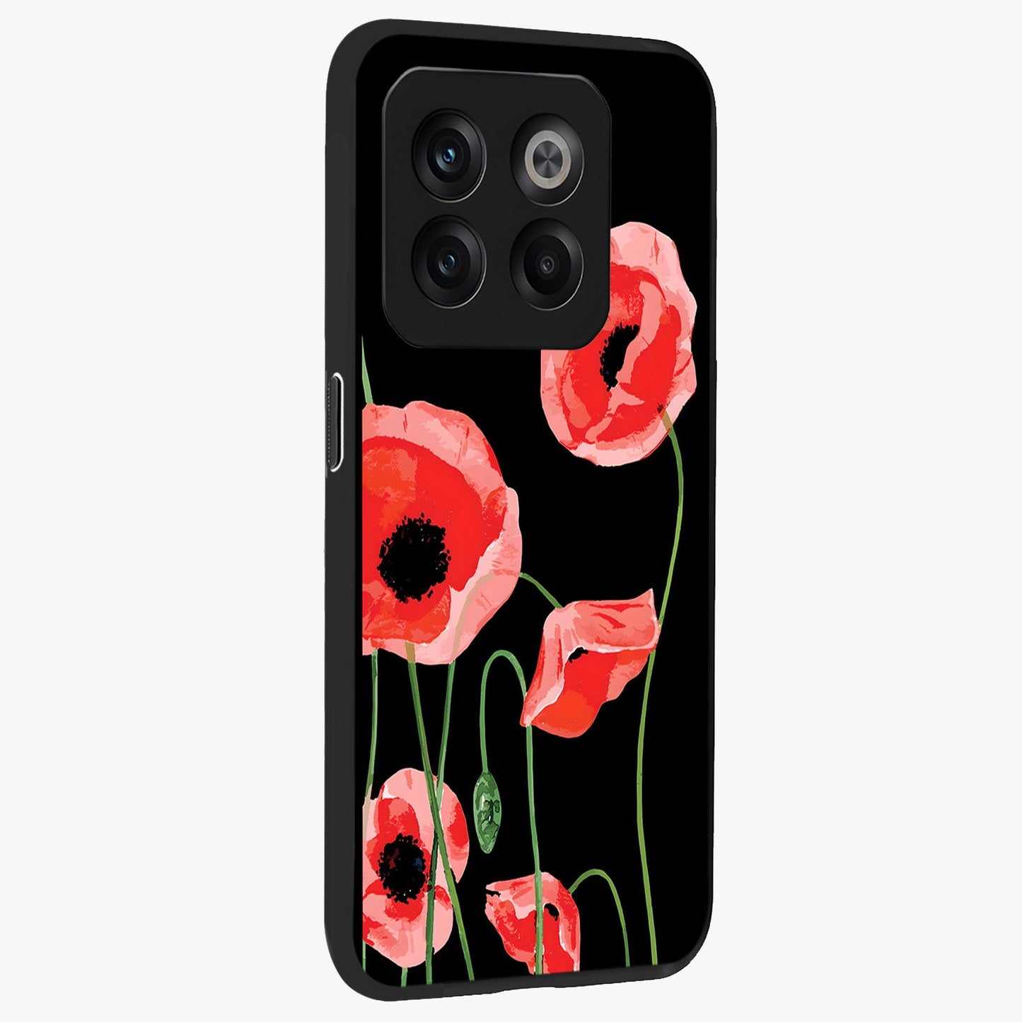 Crimson Garden Dream Glass Case for 1+10T side perspective highlighting elegant floral textures and premium build