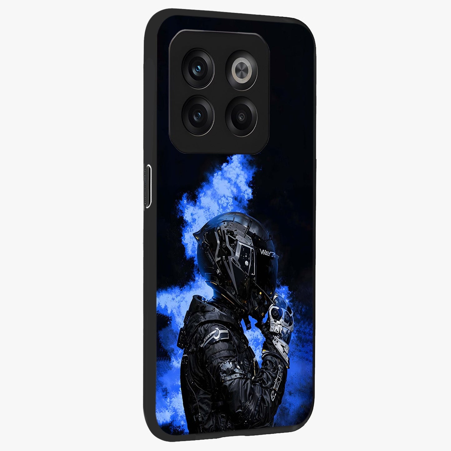 Cyber Sentinel Protocol Glass Case for 1+10T side perspective highlighting sharp digital textures and premium build