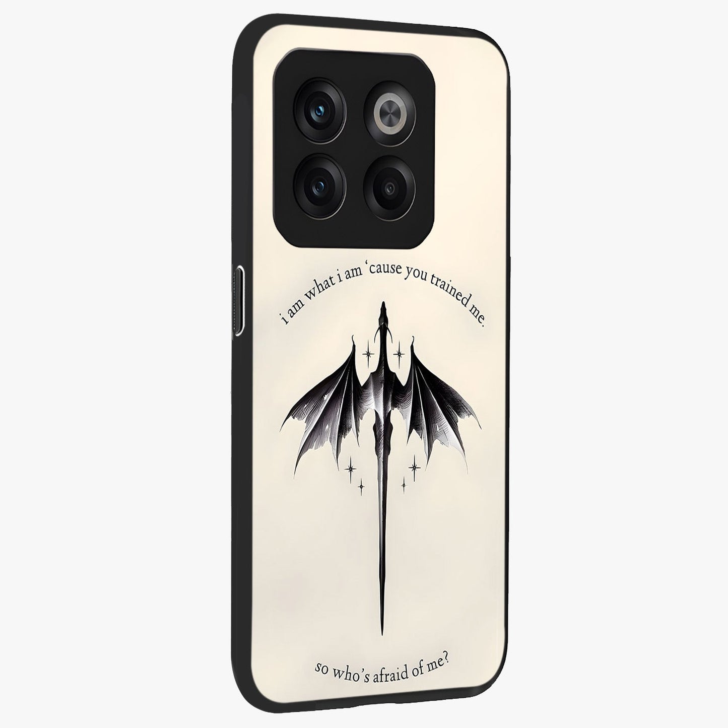 Dragon Quote Art Glass Case for 1+10T side perspective highlighting intricate dragon textures and sleek build