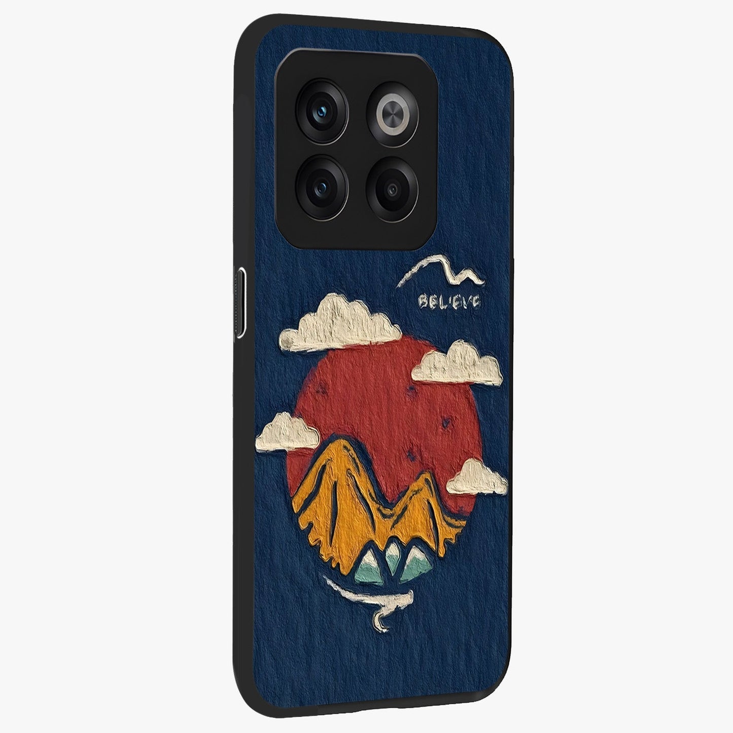 Dream Beyond Mountains Glass Case for 1+10T side perspective highlighting serene mountain detailing and premium edge finish