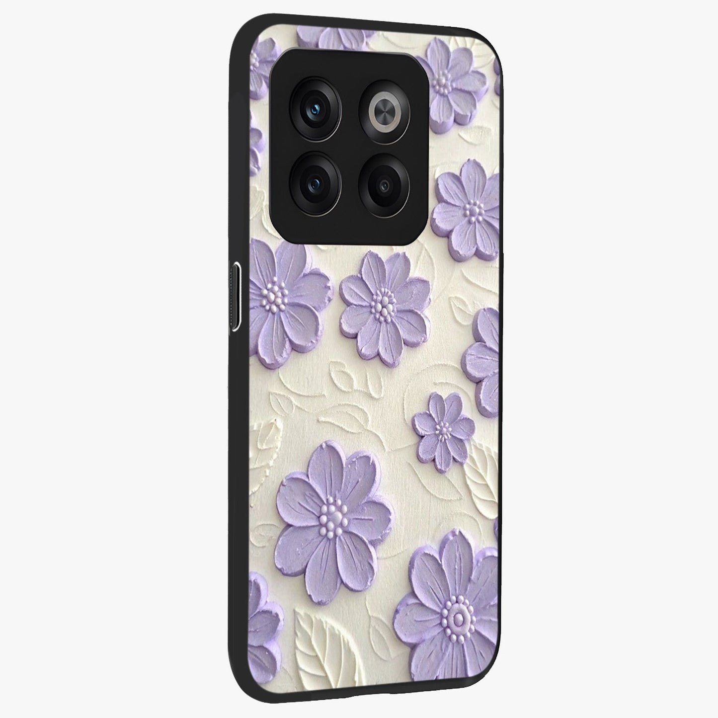 Floral Wall Art With Purple Flowers Glass Case for 1+10T side perspective highlighting delicate bloom details and premium build