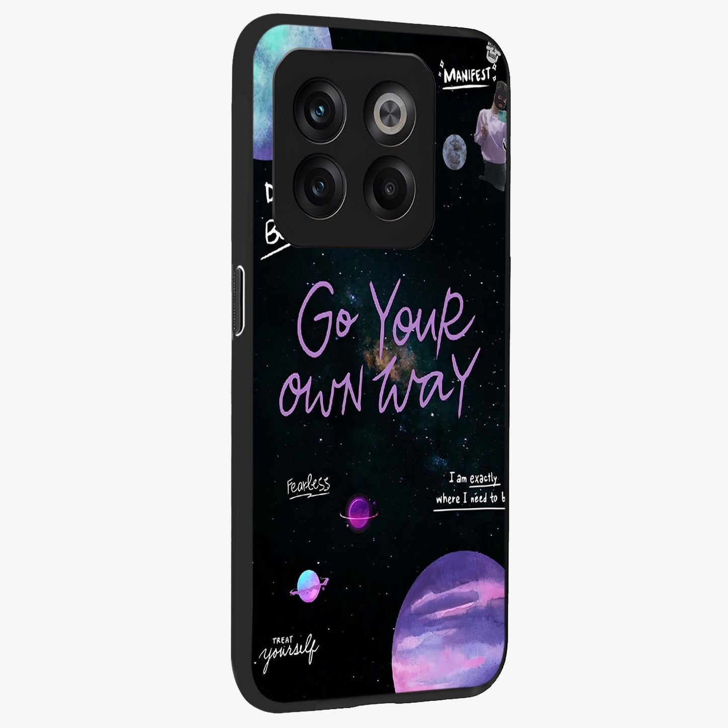 Galactic Vibes Universe Glass Case for 1+10T side perspective highlighting bold cosmic textures and sleek build