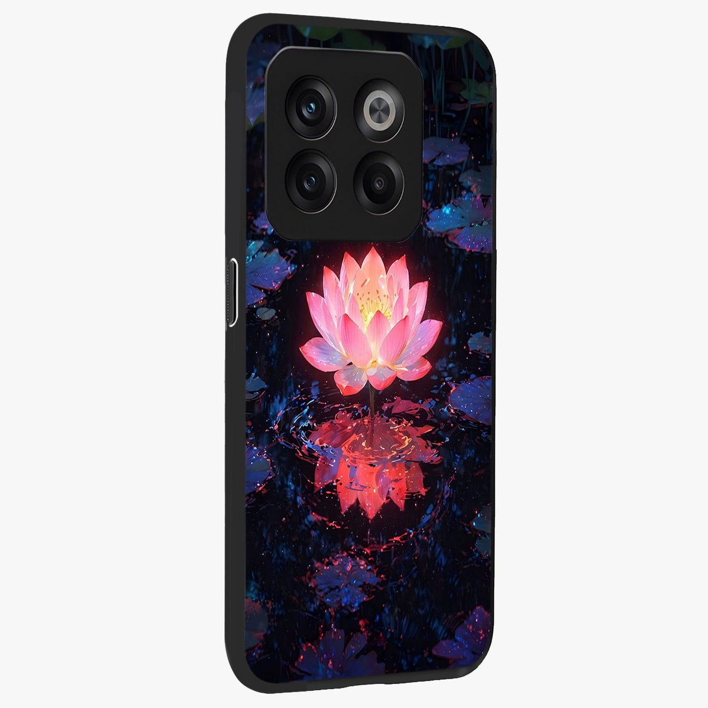 Luminous Lotus Glow Glass Case for 1+10T side perspective highlighting serene floral textures and premium edges